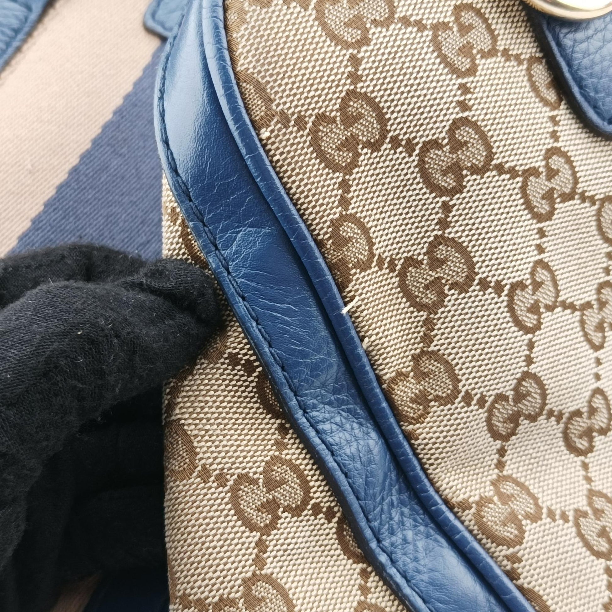 グッチ Gucci ボストンバッグ レディース シェリーライン ブラウン x ブルー xベージュ キャンバス×レザー 247205 G018491110