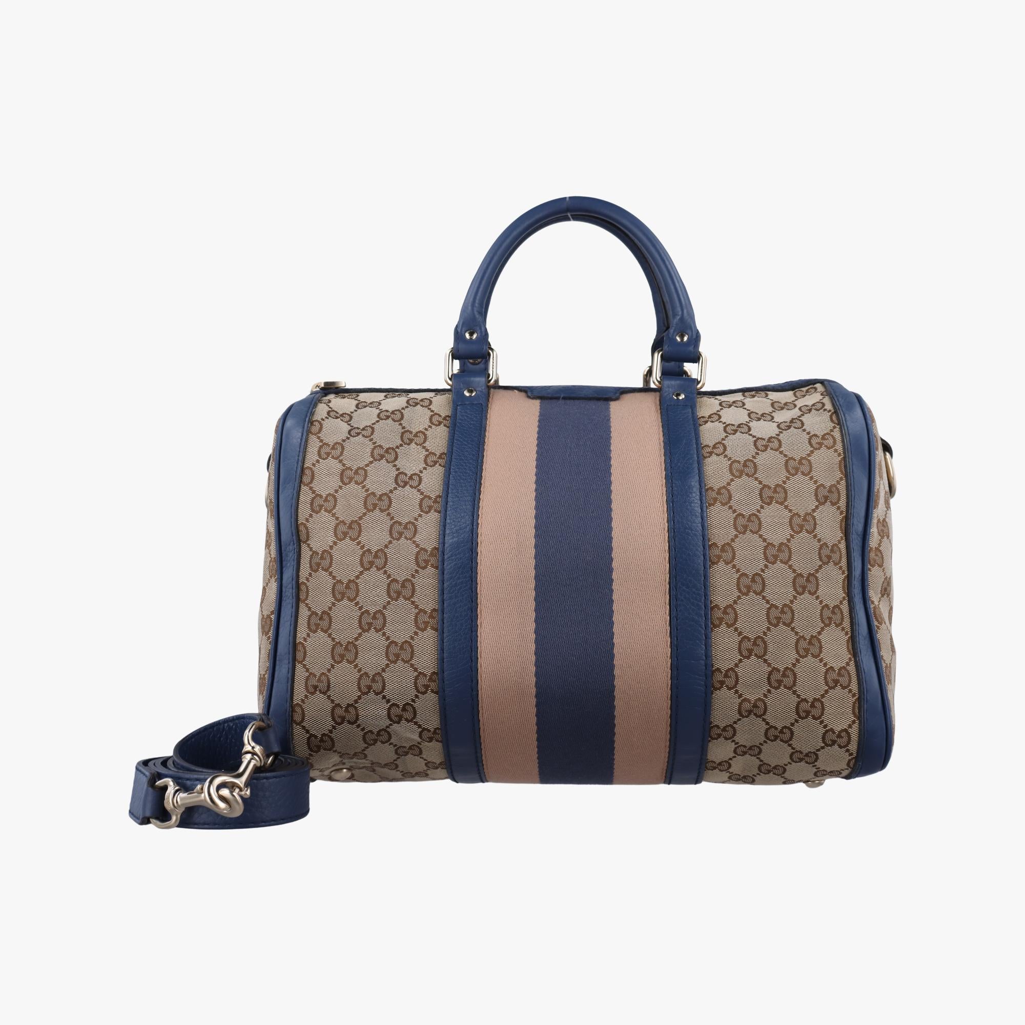 グッチ Gucci ボストンバッグ レディース シェリーライン ブラウン x ブルー xベージュ キャンバス×レザー 247205 G018491110