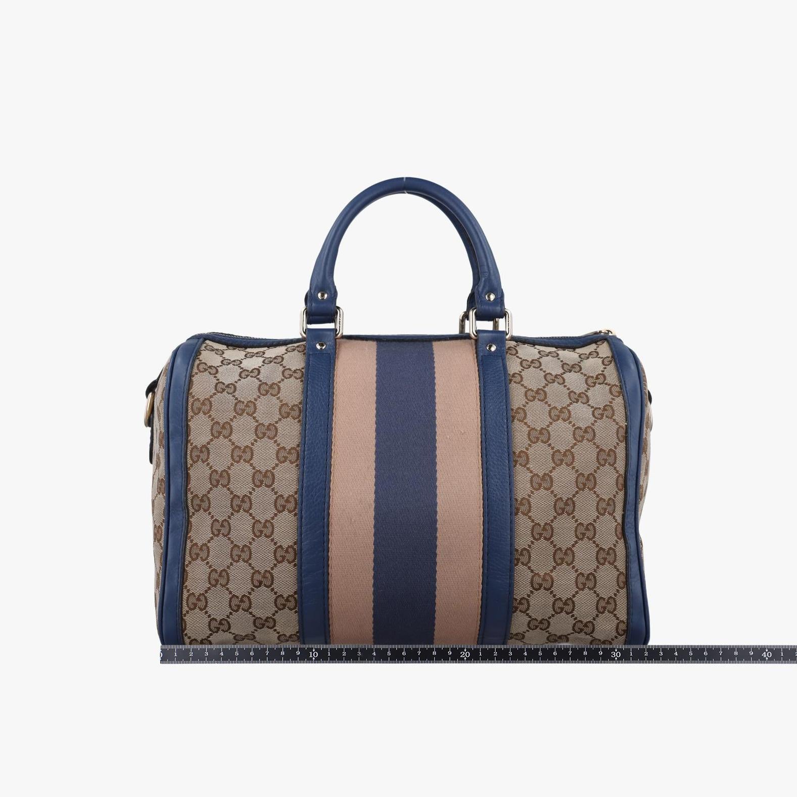 グッチ Gucci ボストンバッグ レディース シェリーライン ブラウン x ブルー xベージュ キャンバス×レザー 247205 G018491110