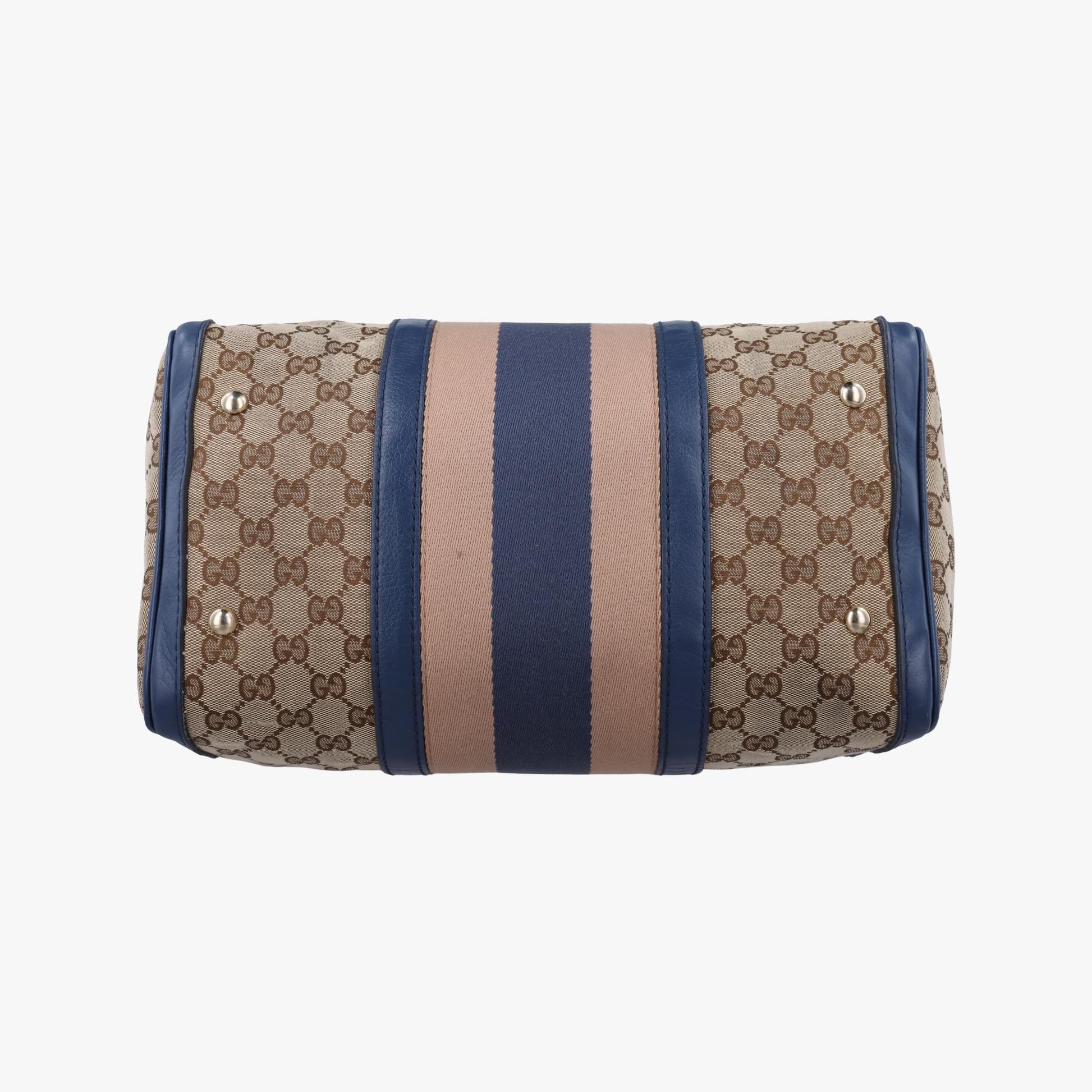 グッチ Gucci ボストンバッグ レディース シェリーライン ブラウン x ブルー xベージュ キャンバス×レザー 247205 G018491110