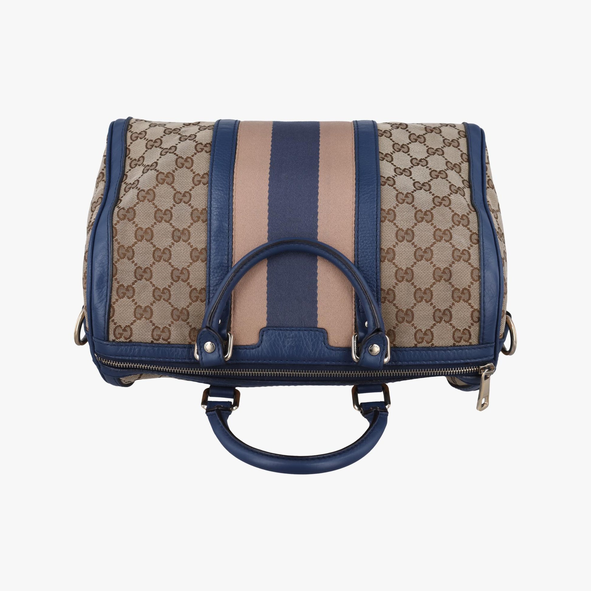 グッチ Gucci ボストンバッグ レディース シェリーライン ブラウン x ブルー xベージュ キャンバス×レザー 247205 G018491110