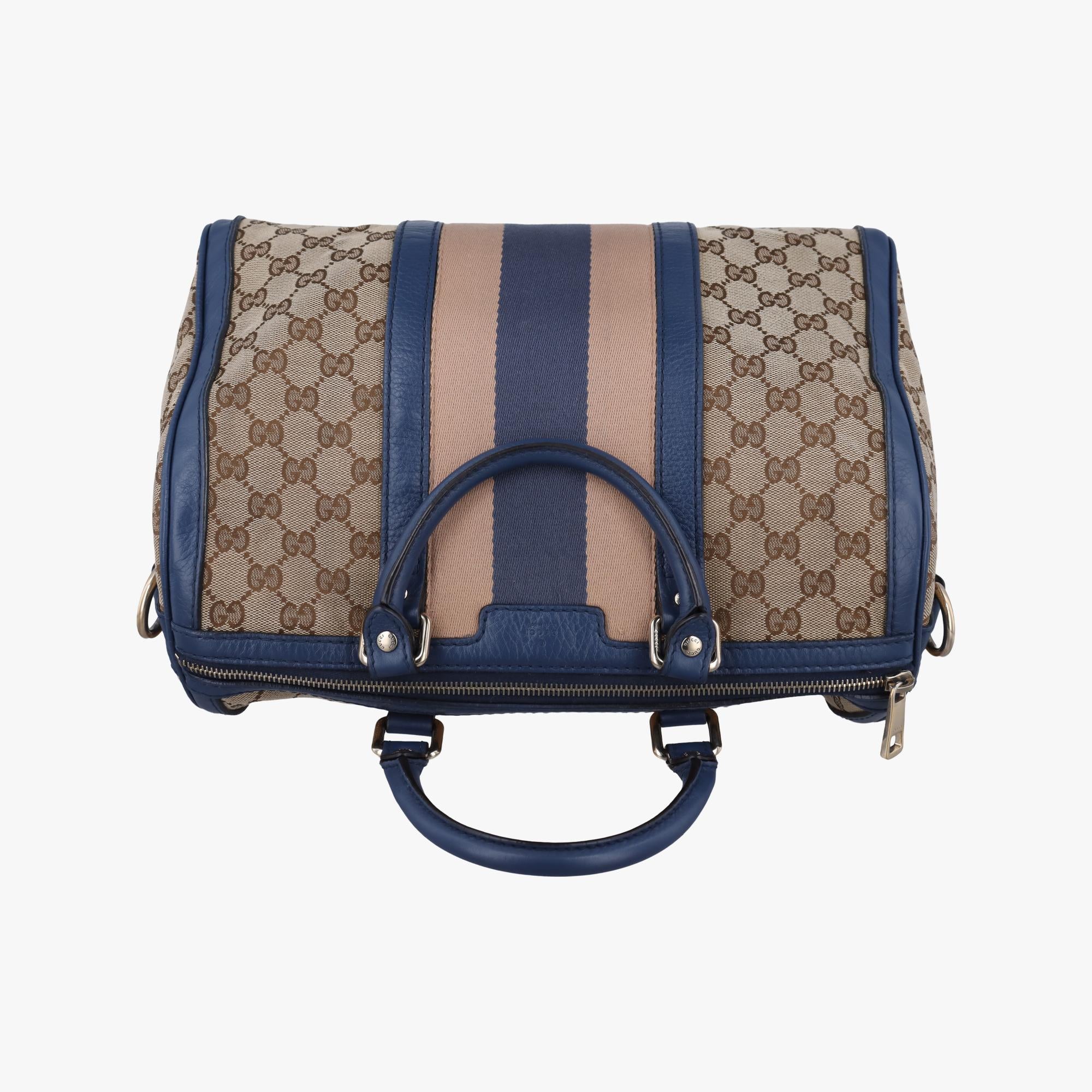 グッチ Gucci ボストンバッグ レディース シェリーライン ブラウン x ブルー xベージュ キャンバス×レザー 247205 G018491110