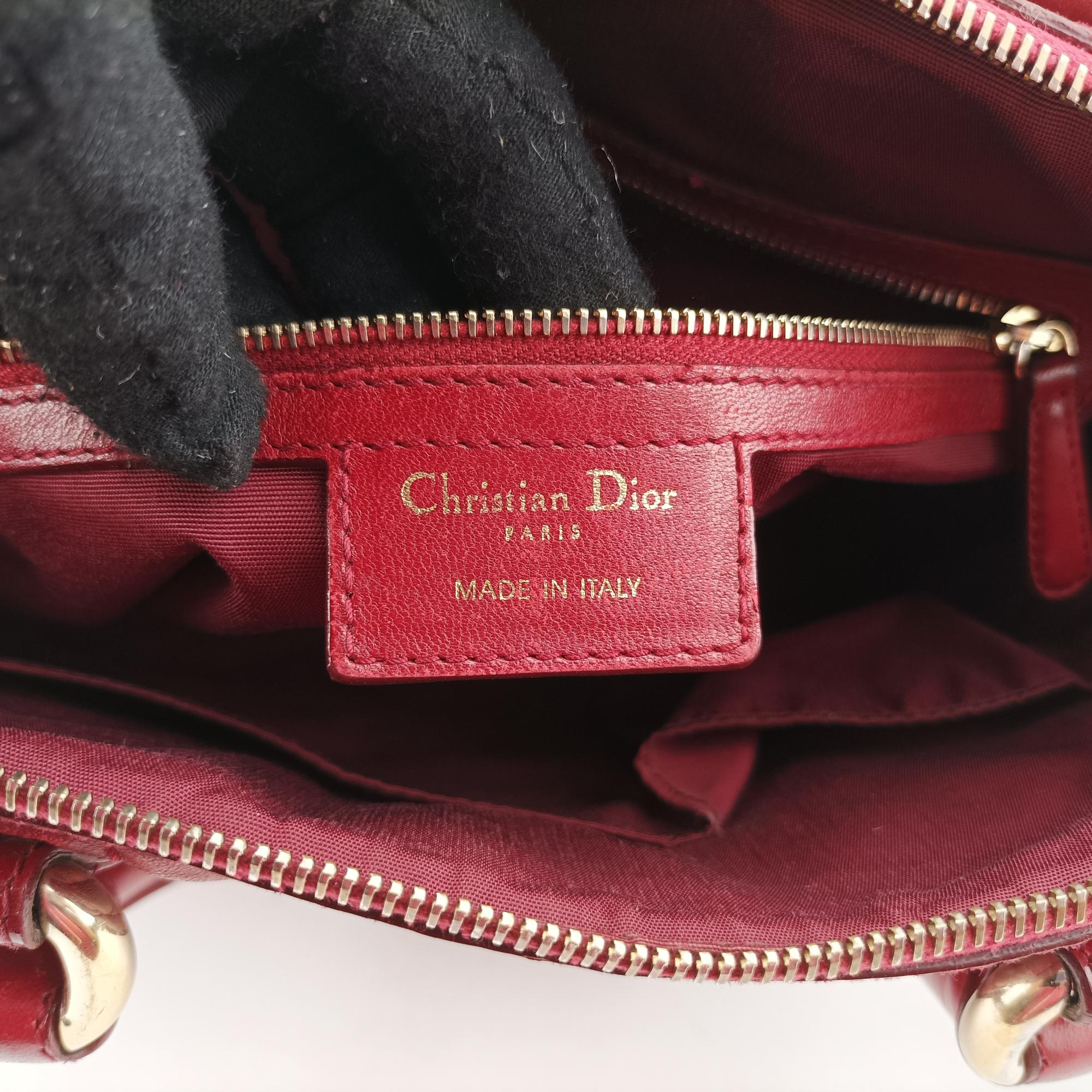 クリスチャンディオール Christian Dior ハンドバッグ レディース カナージュ サイドポケット サッチェル レッド ラムスキン 05-BO-0150