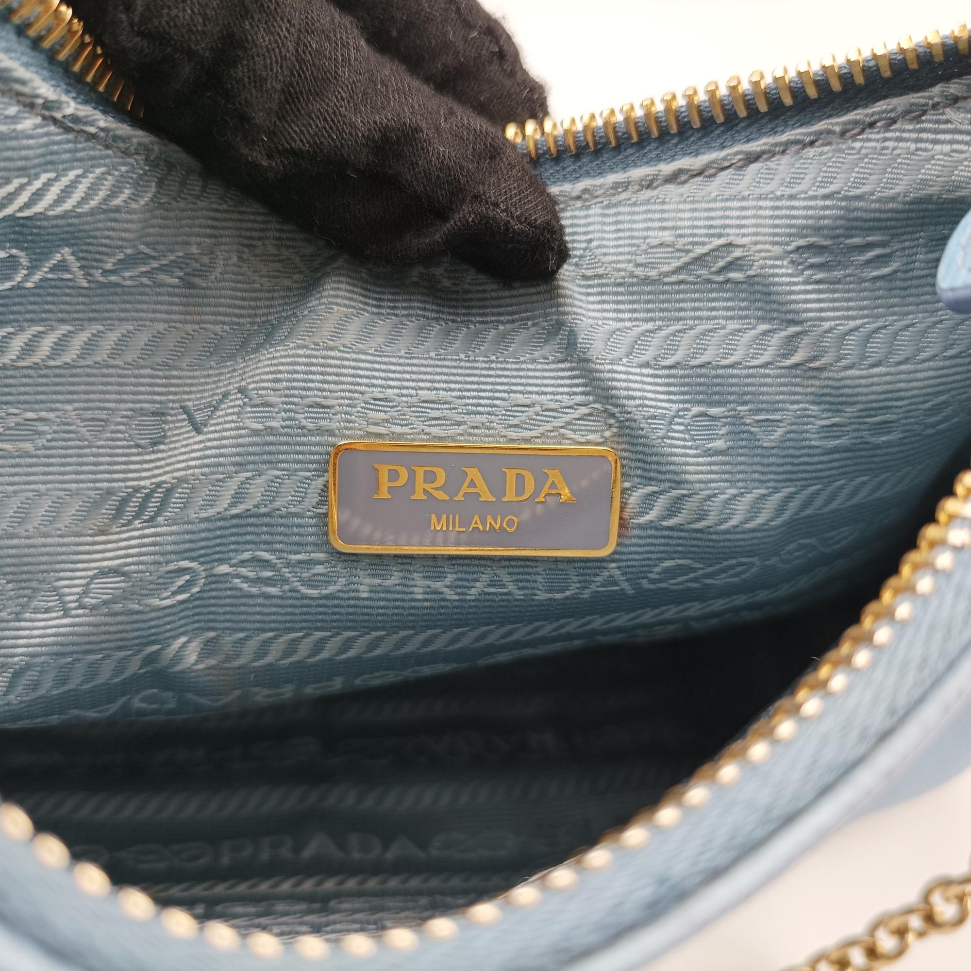 プラダ Prada ショルダーバッグ レディース Re-Edition 2005 Re-Nylon バッグ ブルー サフィアーノ レザー 1BH204 25