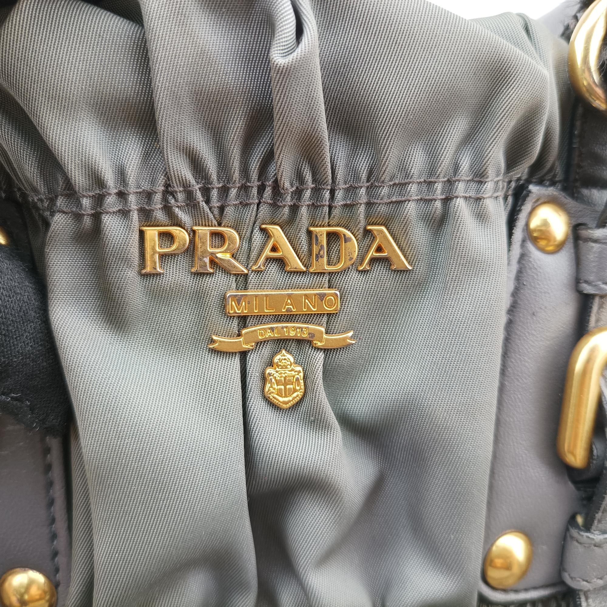 プラダ Prada ショルダーバッグ レディース ギャザー グレー ナイロン×レザー BN2805 7/Q