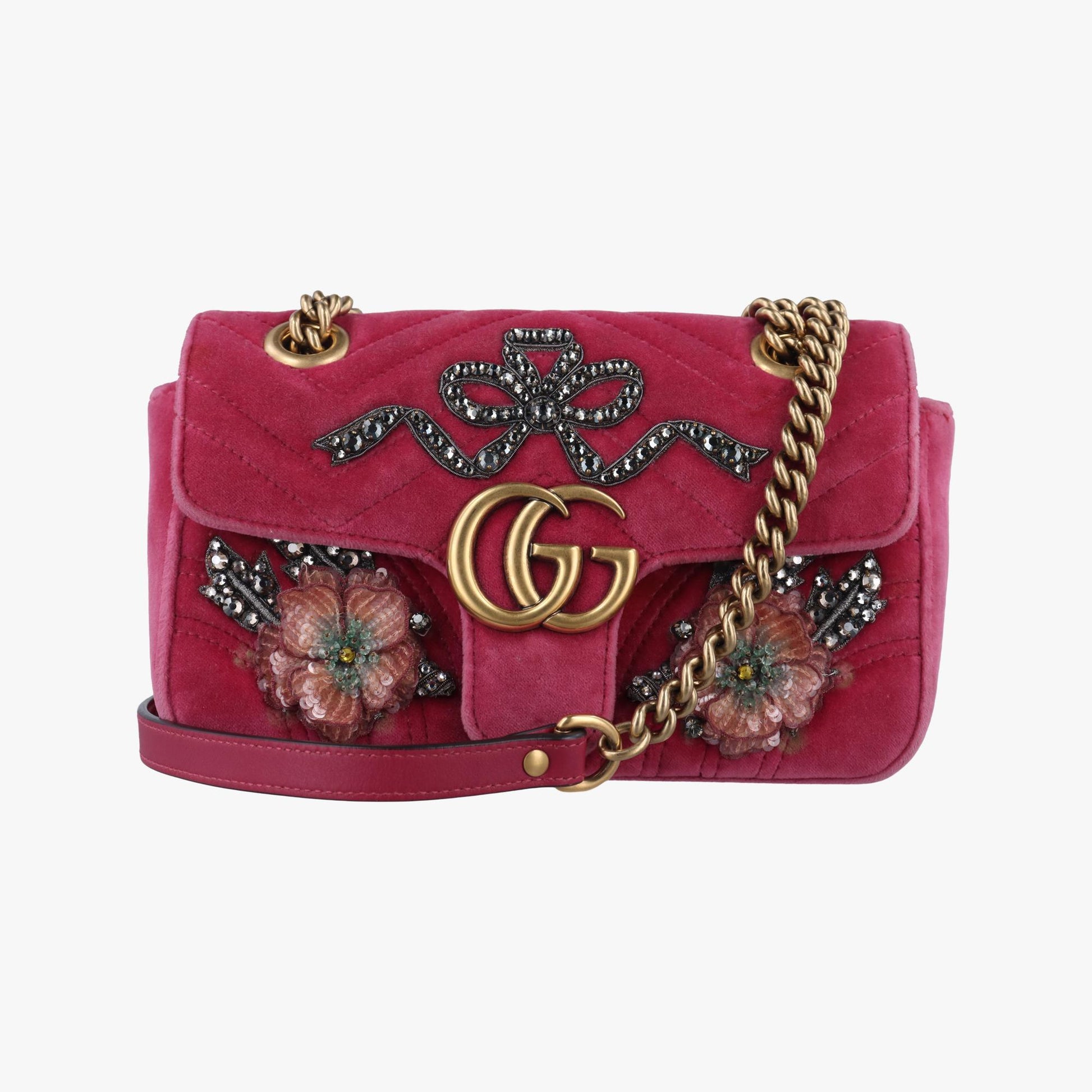 グッチ Gucci ショルダーバッグ レディース GGマーモント ローズ レッド ベロア 446744 D022328962