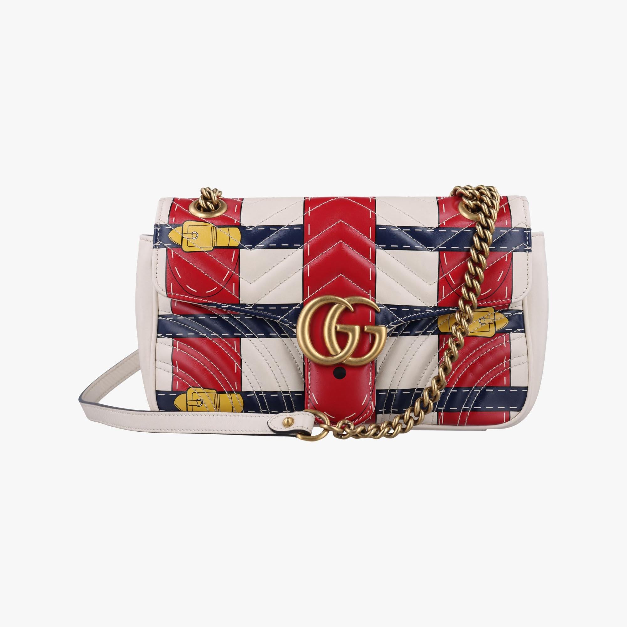 グッチ Gucci ショルダーバッグ レディース GGマーモント ホワイト×レッド×ネイビー レザー 443497 H021703082