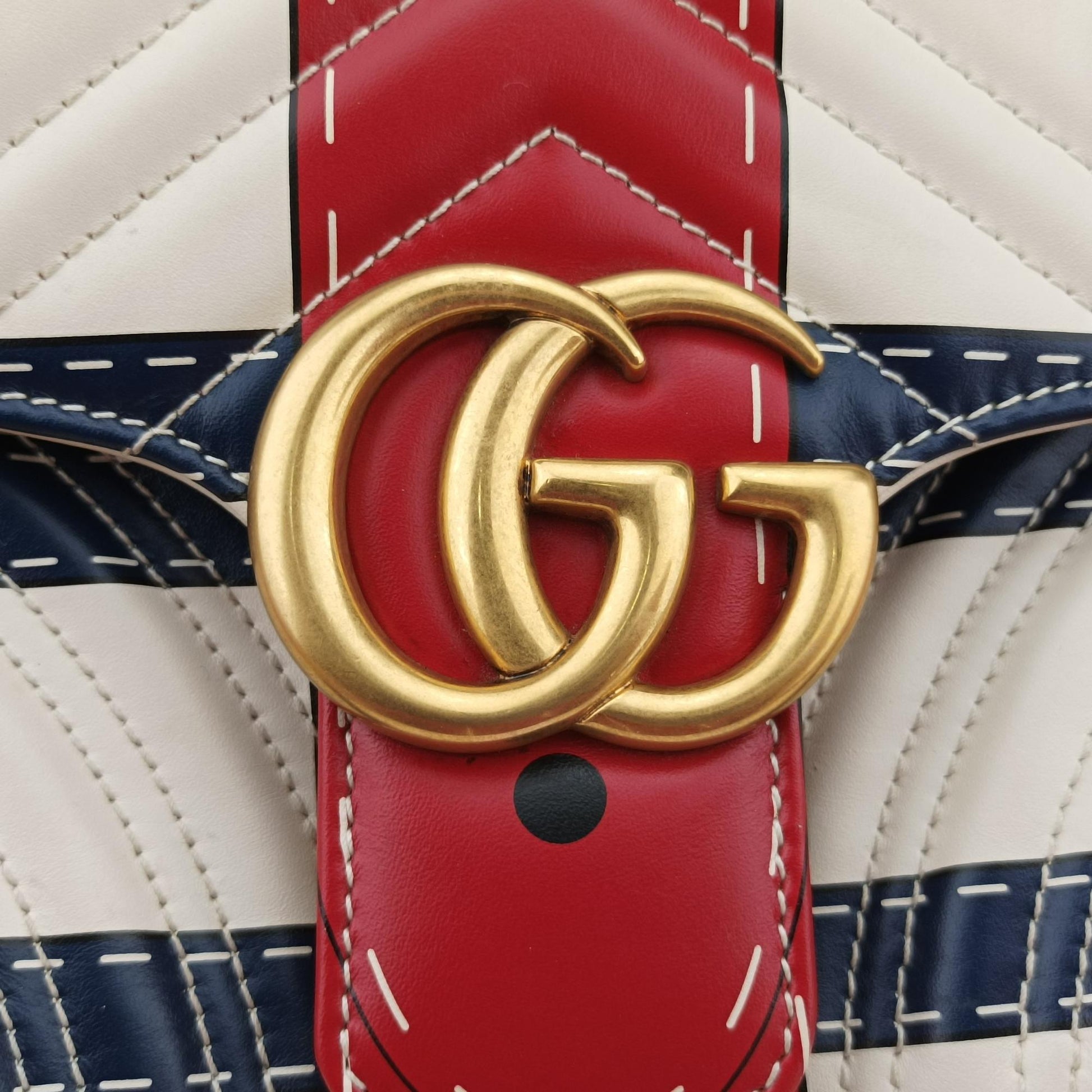 グッチ Gucci ショルダーバッグ レディース GGマーモント ホワイト×レッド×ネイビー レザー 443497 H021703082