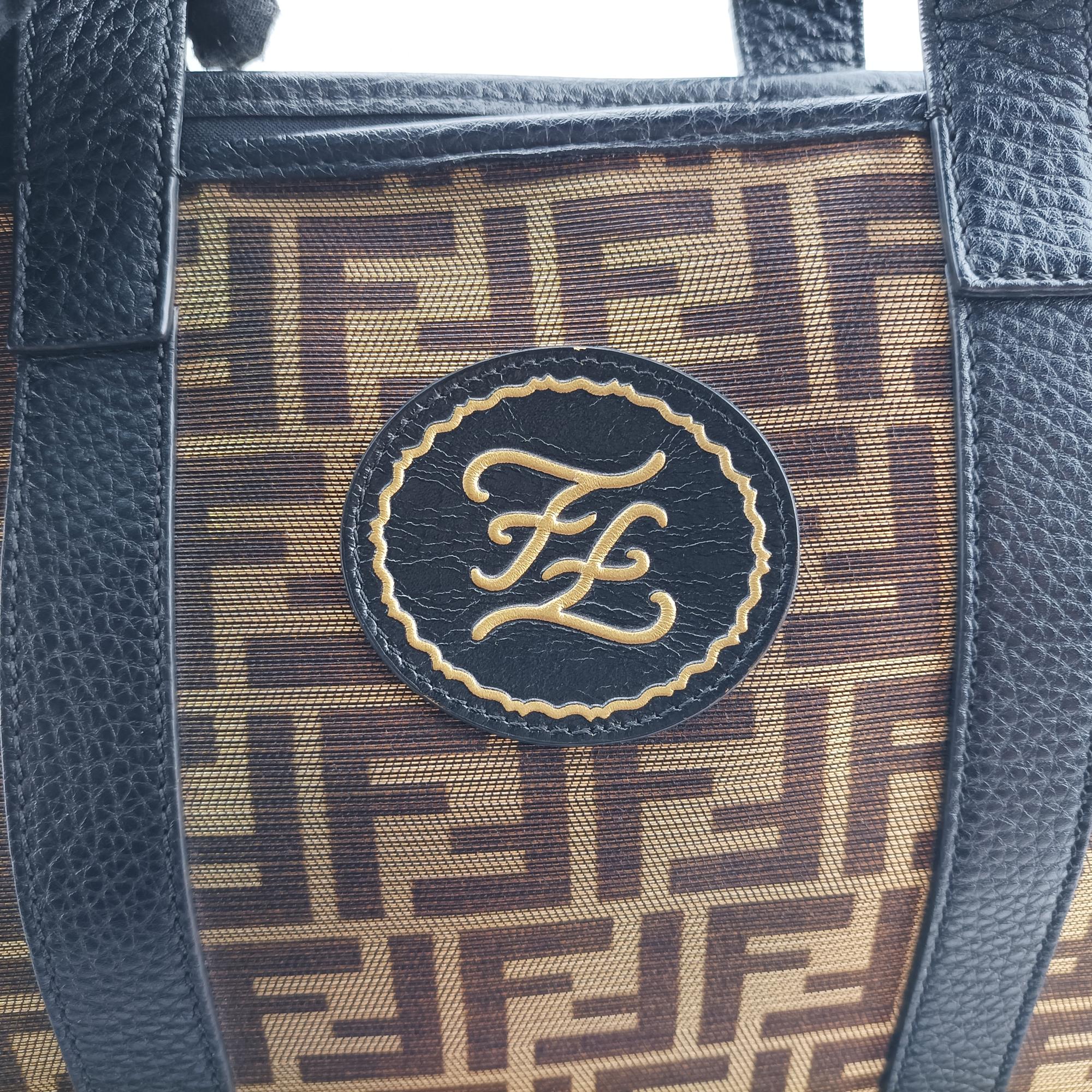 フェンディ Fendi ハンドバッグ レディース FFロゴ ズッカ柄　メンズ トラベルトート ショッパー ゴールド×ブラック ジャガード×レザー 7VA391 A91T 199-3262