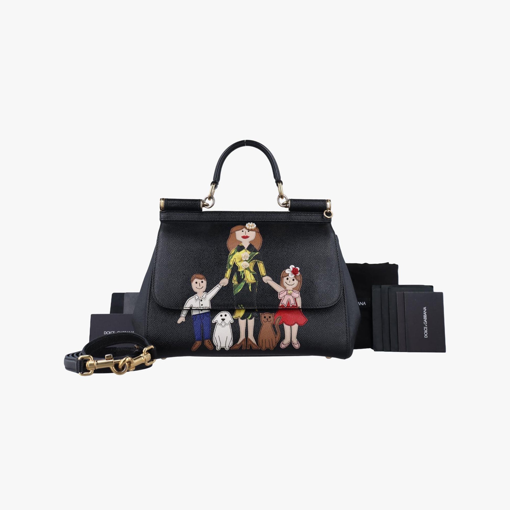 ディーアンドジー D&G ショルダーバッグ レディース シシリー ファミリー パッチ ブラック レザー 40