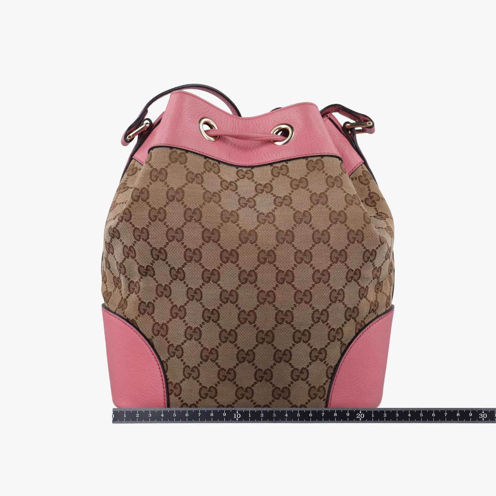 グッチ Gucci ショルダーバッグ レディース ドローストリング　バケツ ブラウン×ピンク キャンバス×レザー 381597 E017330301