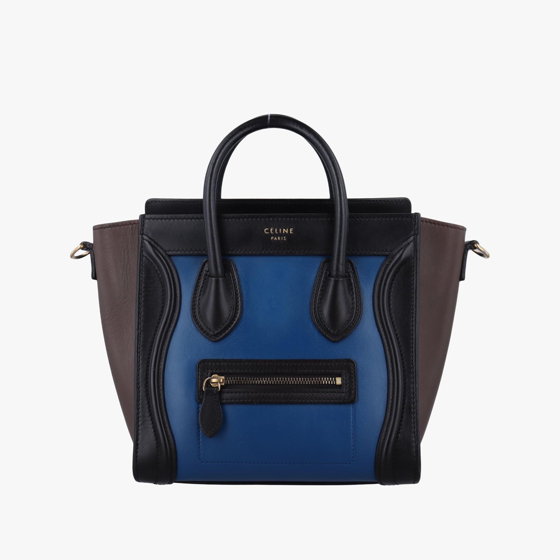 セリーヌ Celine ショルダーバッグ レディース ラゲージナノショッパー ブラック×ブラウン×ブルー レザー S-GA-4195