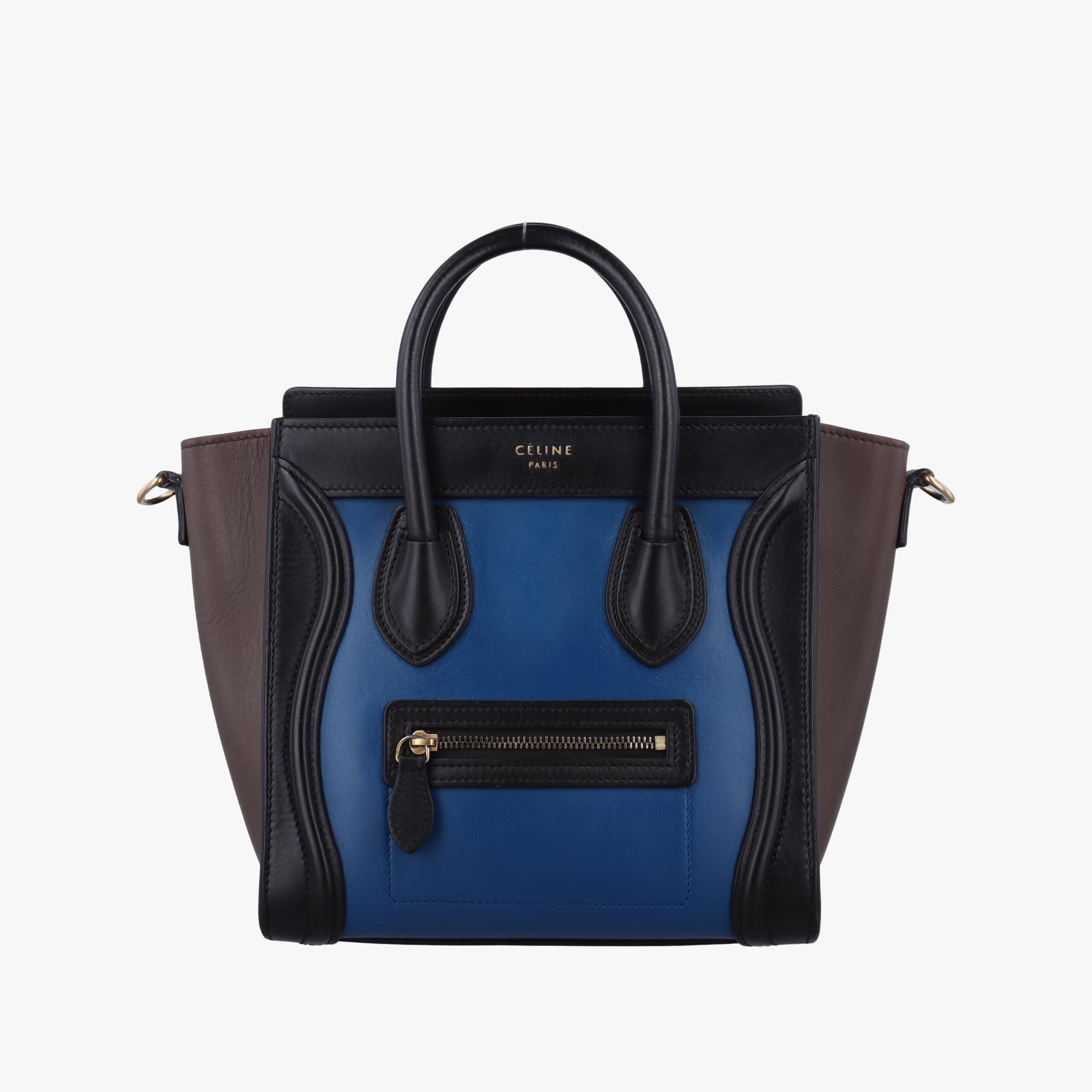 セリーヌ Celine ショルダーバッグ レディース ラゲージナノショッパー ブラック×ブラウン×ブルー レザー S-GA-4195