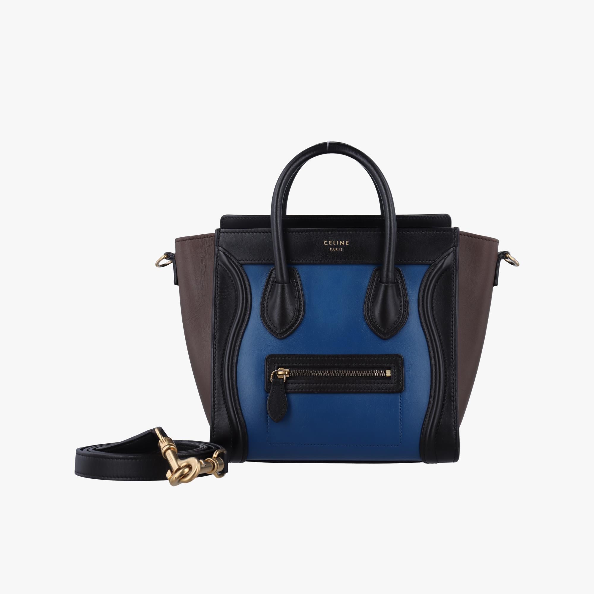 セリーヌ Celine ショルダーバッグ レディース ラゲージナノショッパー ブラック×ブラウン×ブルー レザー S-GA-4195