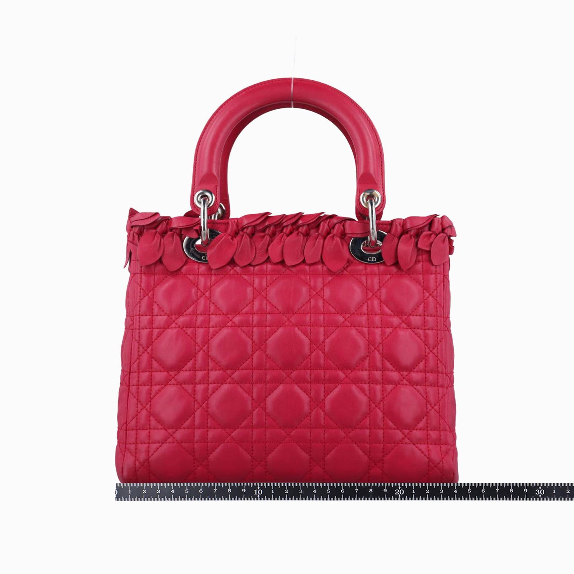 クリスチャンディオール Christian Dior ショルダーバッグ レディース レディディオール ローズ レッド ラムスキン 96-MA-0171