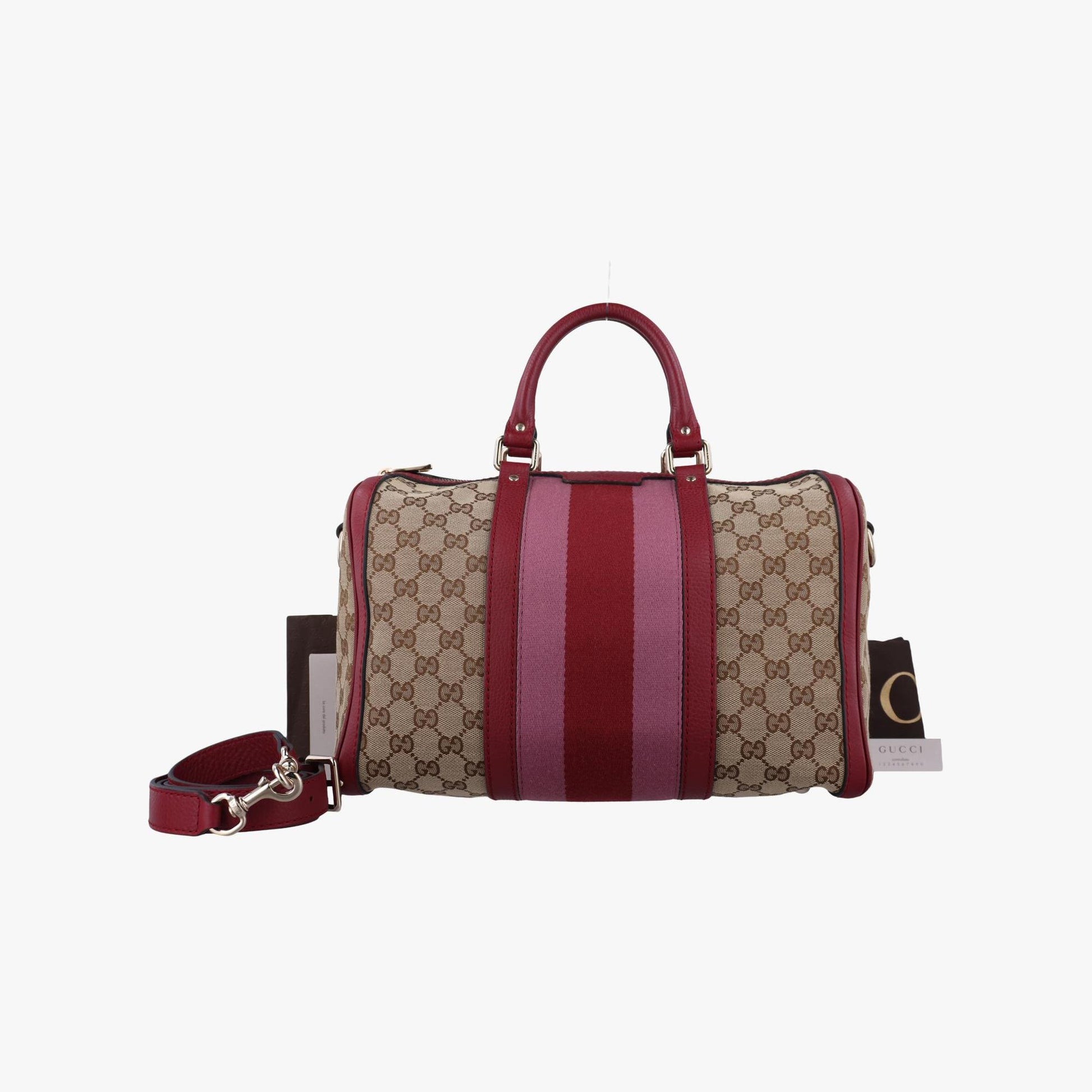 グッチ Gucci ボストンバッグ レディース シェリーライン ボストン ベージュ×ピンク×レッド キャンバス 247205 I018332117