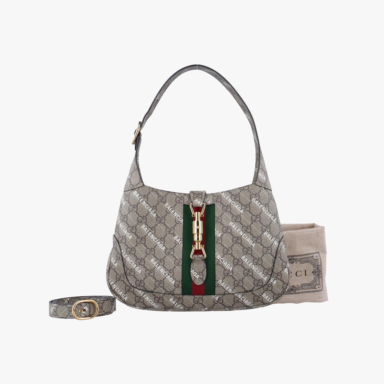 グッチ Gucci ショルダーバッグ レディース バレンシアガ　コラボ　ザ ハッカー プロジェクト ジャッキー 1961 ベージュ×グリーン×レッド PVCコーティングキャンバス 636706 G036795809