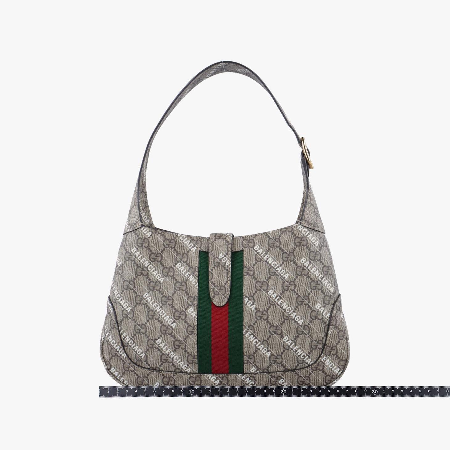 グッチ Gucci ショルダーバッグ レディース バレンシアガ　コラボ　ザ ハッカー プロジェクト ジャッキー 1961 ベージュ×グリーン×レッド PVCコーティングキャンバス 636706 G036795809