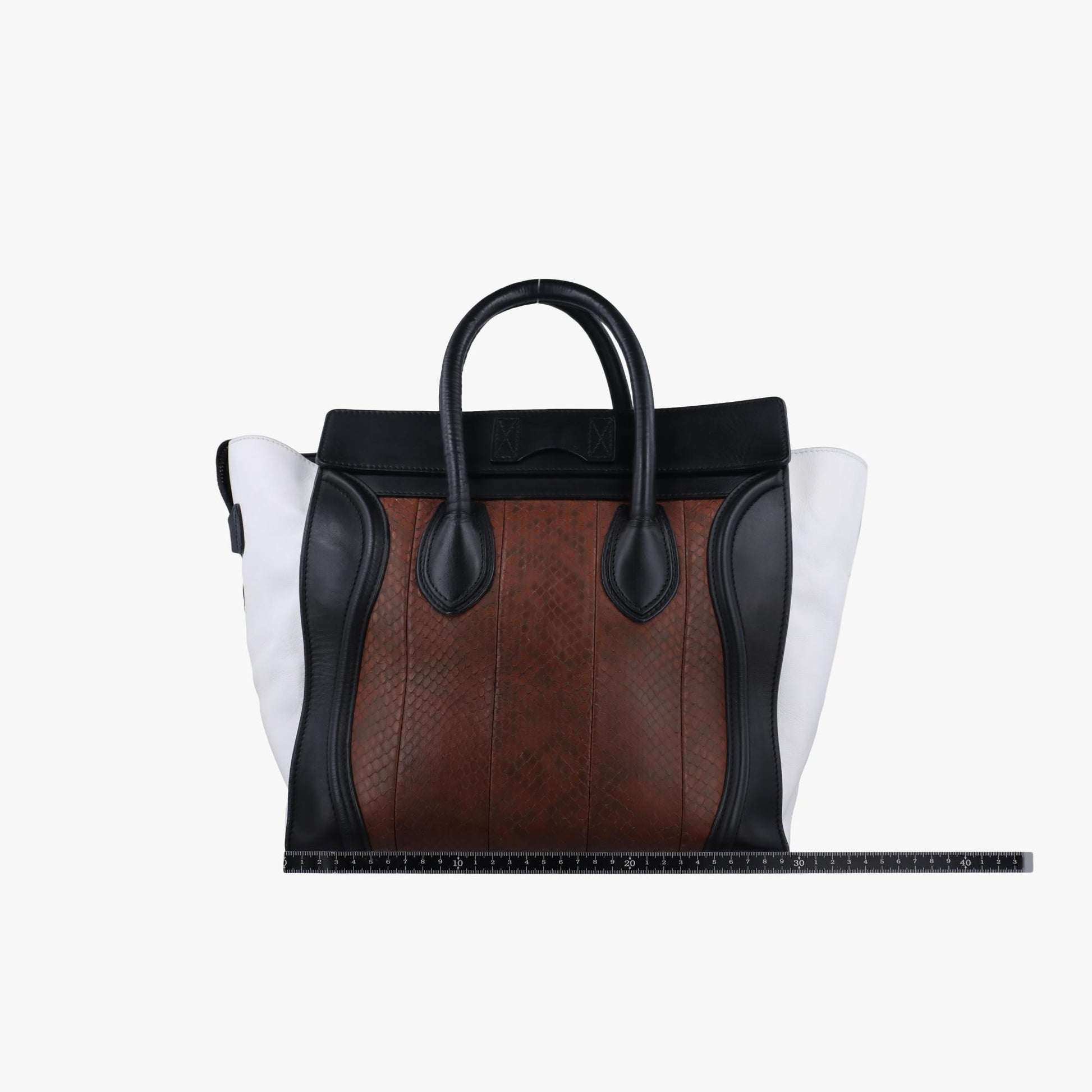 セリーヌ Celine ハンドバッグ レディース ラゲージミニショッパー ブラック×ホワイト×ブラウン レザー×ヘビ革 W-GA-0172