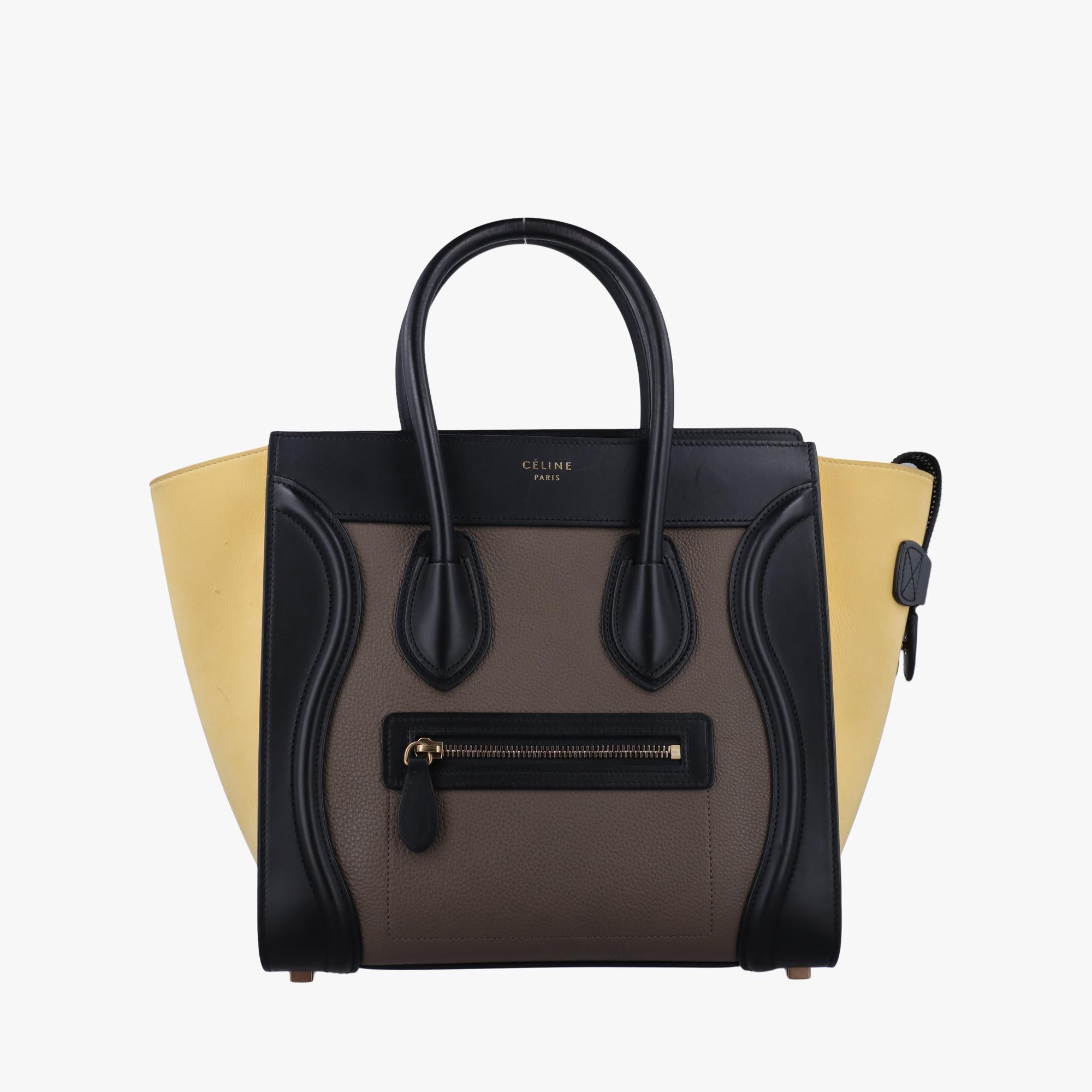 セリーヌ Celine ハンドバッグ レディース ラゲージマイクロショッパー グレー×ブラック×イエロー レザー S-CU-4125