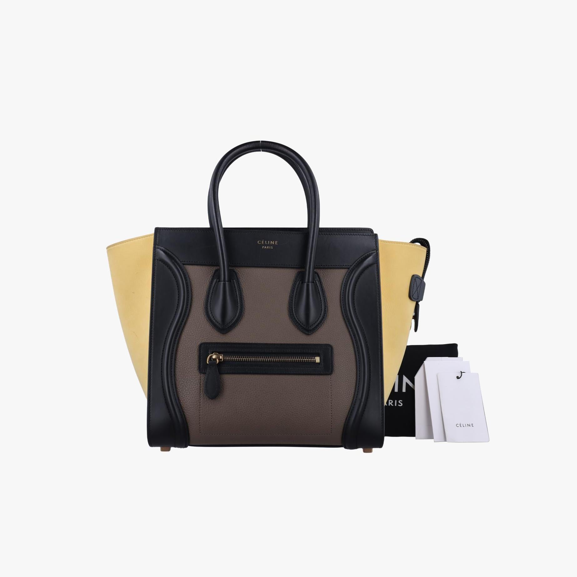 セリーヌ Celine ハンドバッグ レディース ラゲージマイクロショッパー グレー×ブラック×イエロー レザー S-CU-4125