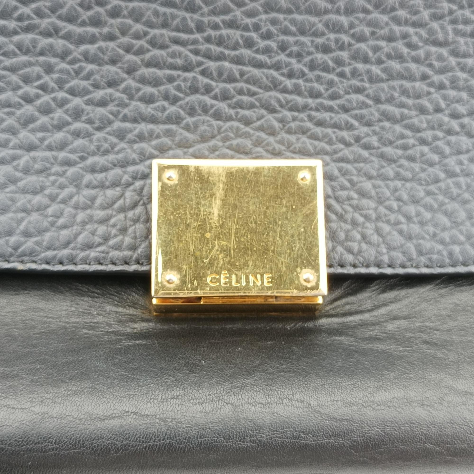 セリーヌ Celine ショルダーバッグ レディース トラペーズスモール ネイビー×ブラック×レッド レザー×スエード S-CU-4185