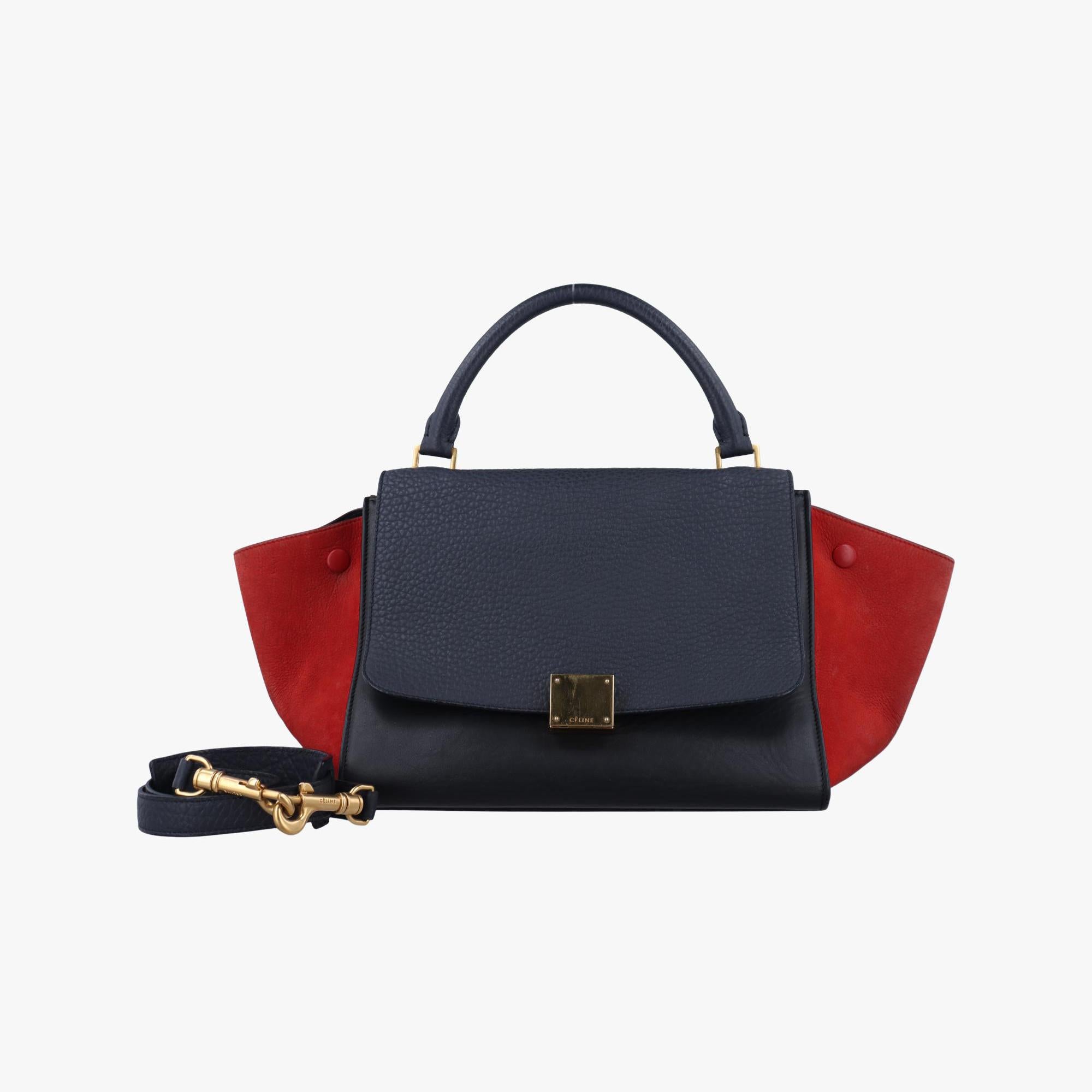 セリーヌ Celine ショルダーバッグ レディース トラペーズスモール ネイビー×ブラック×レッド レザー×スエード S-CU-4185