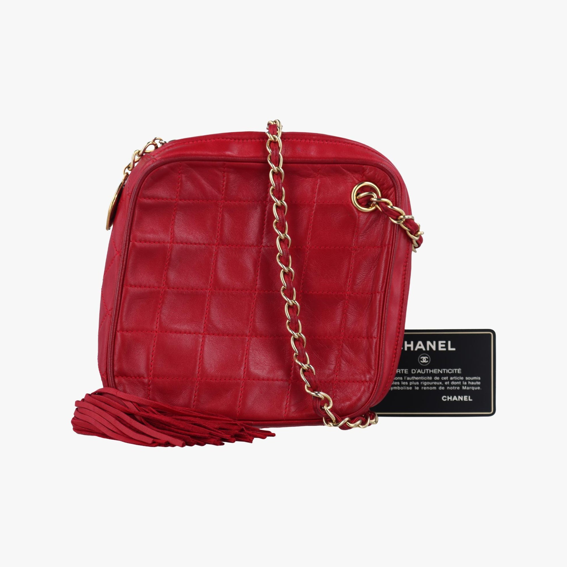 シャネル Chanel ショルダーバッグ レディース ヴィンテージ ダイヤモンドタッセル レッド ラムスキン 1147507