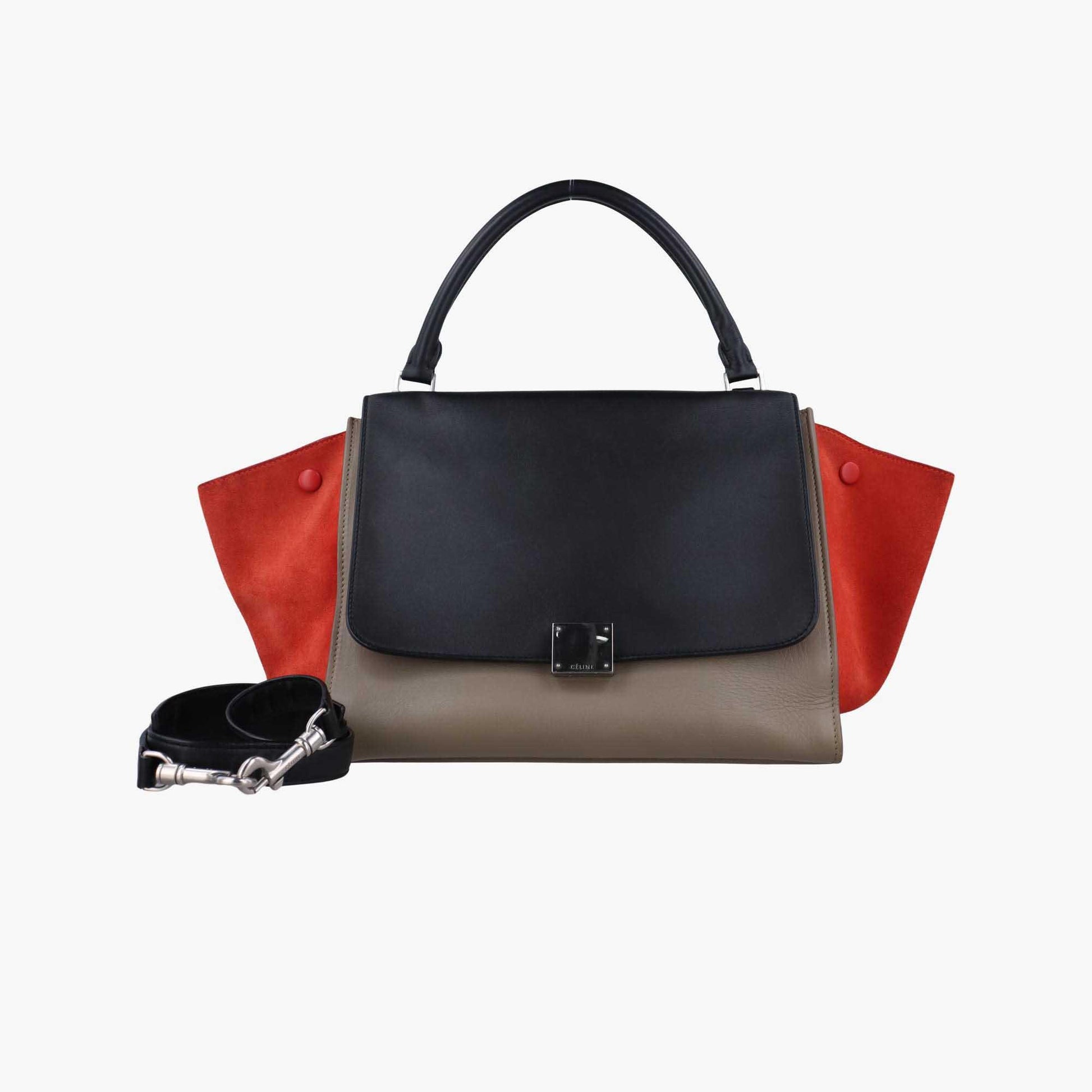 セリーヌ Celine ショルダーバッグ レディース トラペーズミディアム オレンジ×ブラウン×ブラック レザー x スエード S-PA-1112