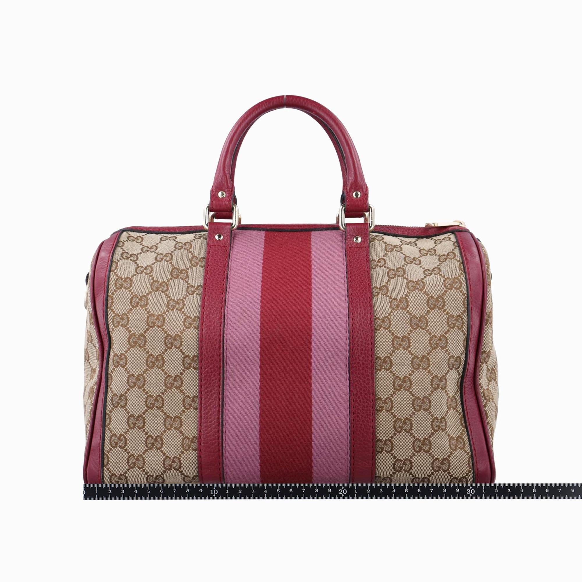 グッチ Gucci ボストンバッグ レディース シェリーライン ベージュ×ピンク×レッド キャンバス×レザー 247205 H018491794