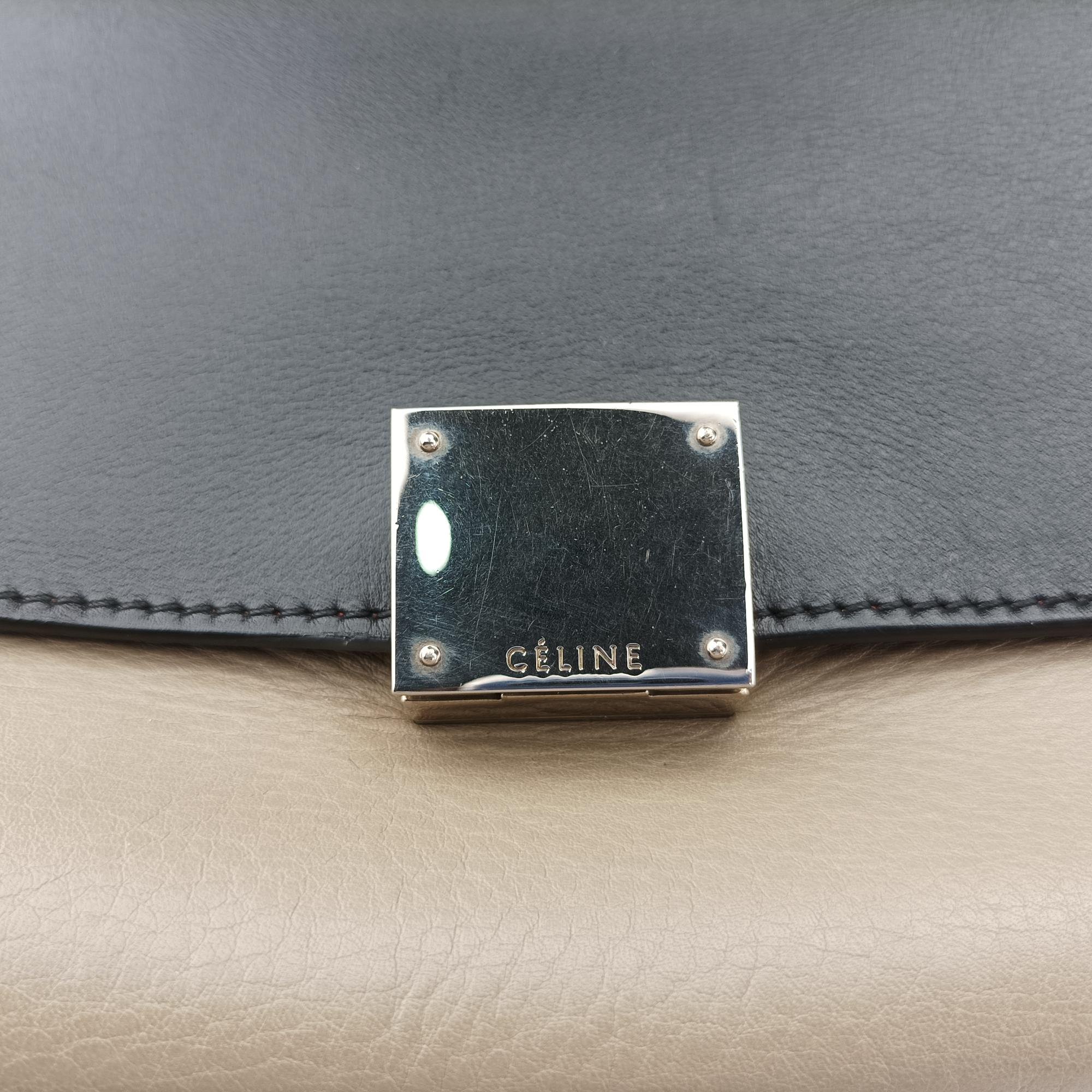 セリーヌ Celine ショルダーバッグ レディース トラペーズミディアム オレンジ×ブラック×ブラウン レザー x スエード S-PA-1112