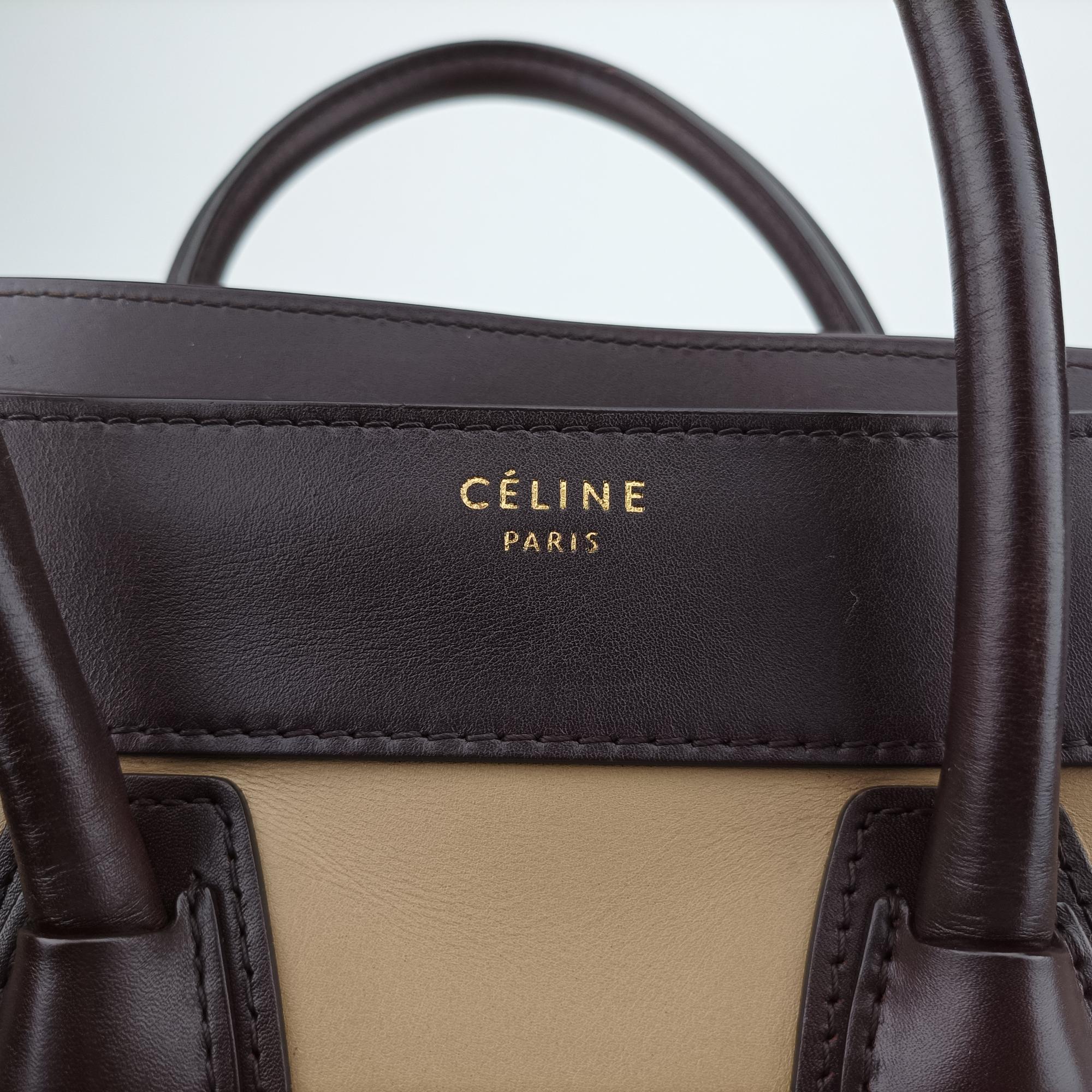 セリーヌ Celine ハンドバッグ レディース ラゲージマイクロショッパー ブラック×ベージュ×ブラウン レザー×スエード S-SA-0112 S-UP-0122