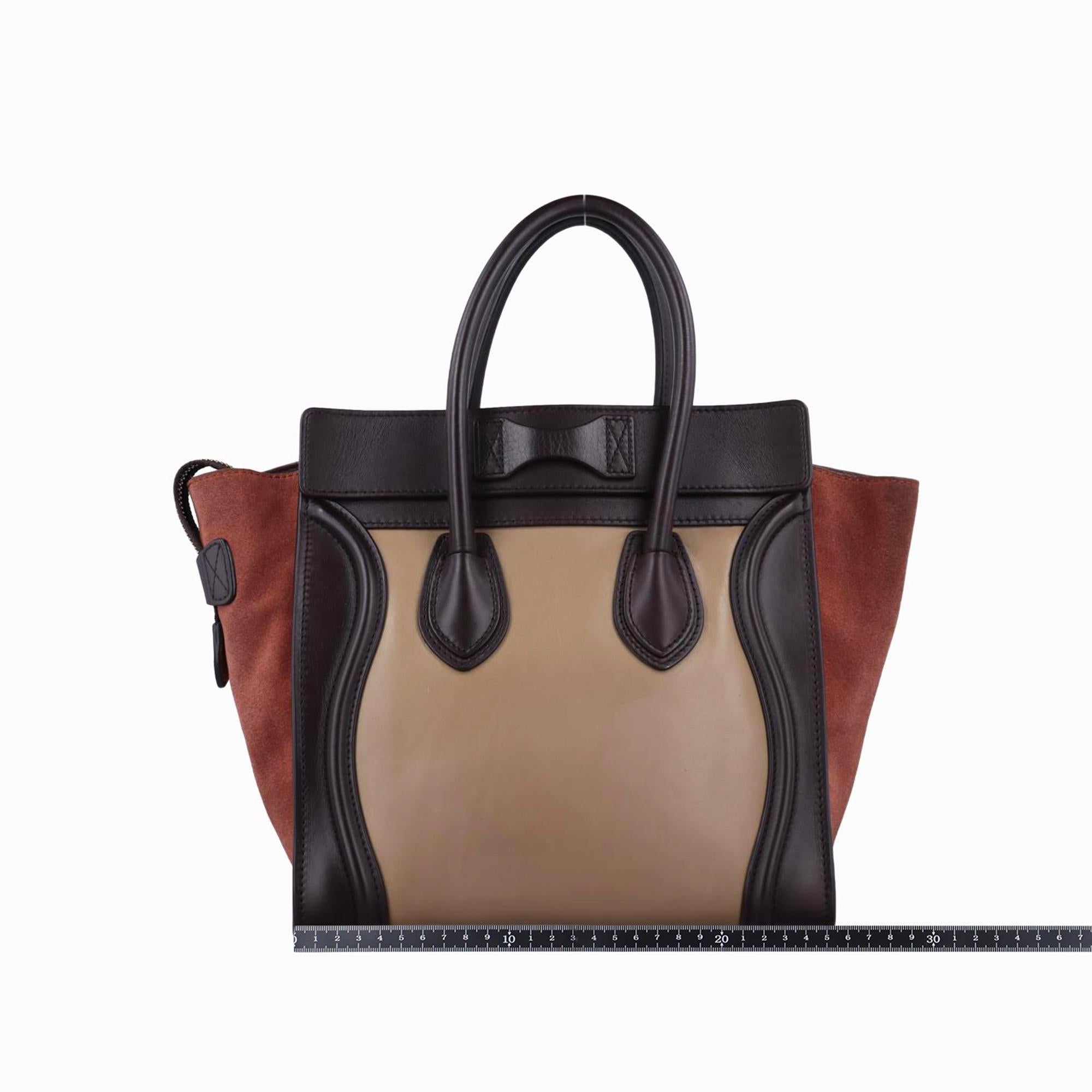 セリーヌ Celine ハンドバッグ レディース ラゲージマイクロショッパー ブラック×ベージュ×ブラウン レザー×スエード S-SA-0112 S-UP-0122