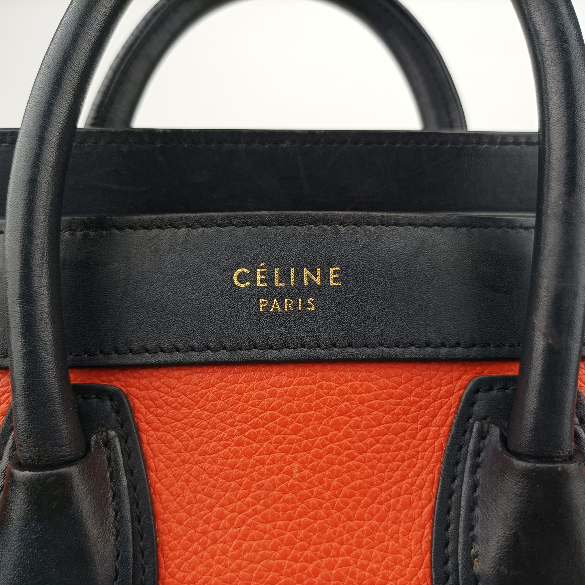 セリーヌ Celine ショルダーバッグ レディース ラゲージナノショッパー ブラック×オレンジ×ブラウン レザー S-CE-4154