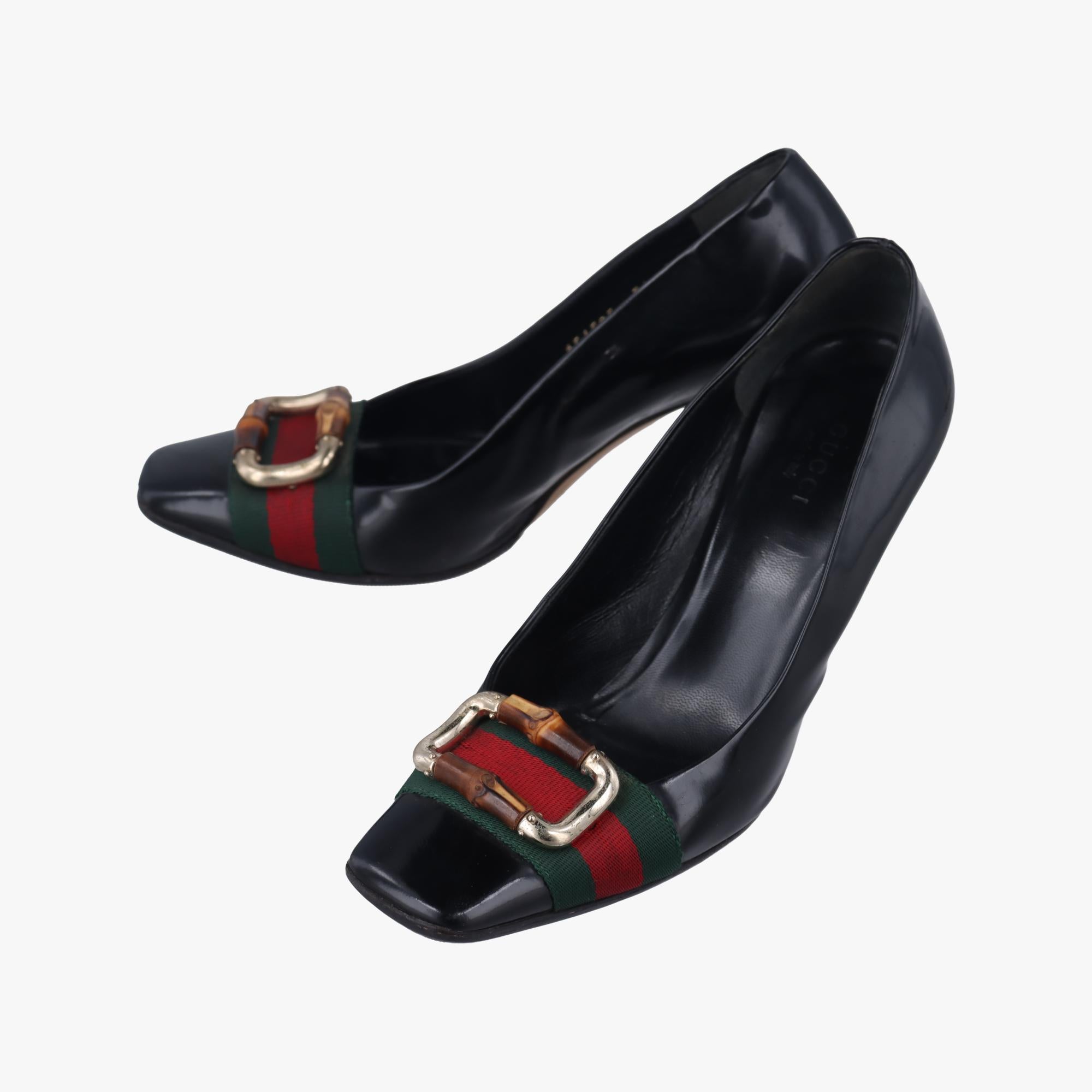 グッチ Gucci ハイヒール/パンプス レディース ウェブバンブーバックル ブラック パテント 154595 