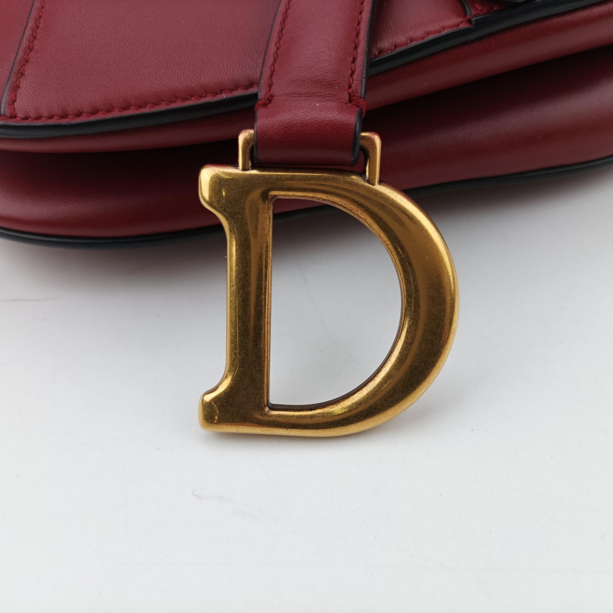 クリスチャンディオール Christian Dior ハンドバッグ レディース サドル ワインレッド レザー 09-MA-0119