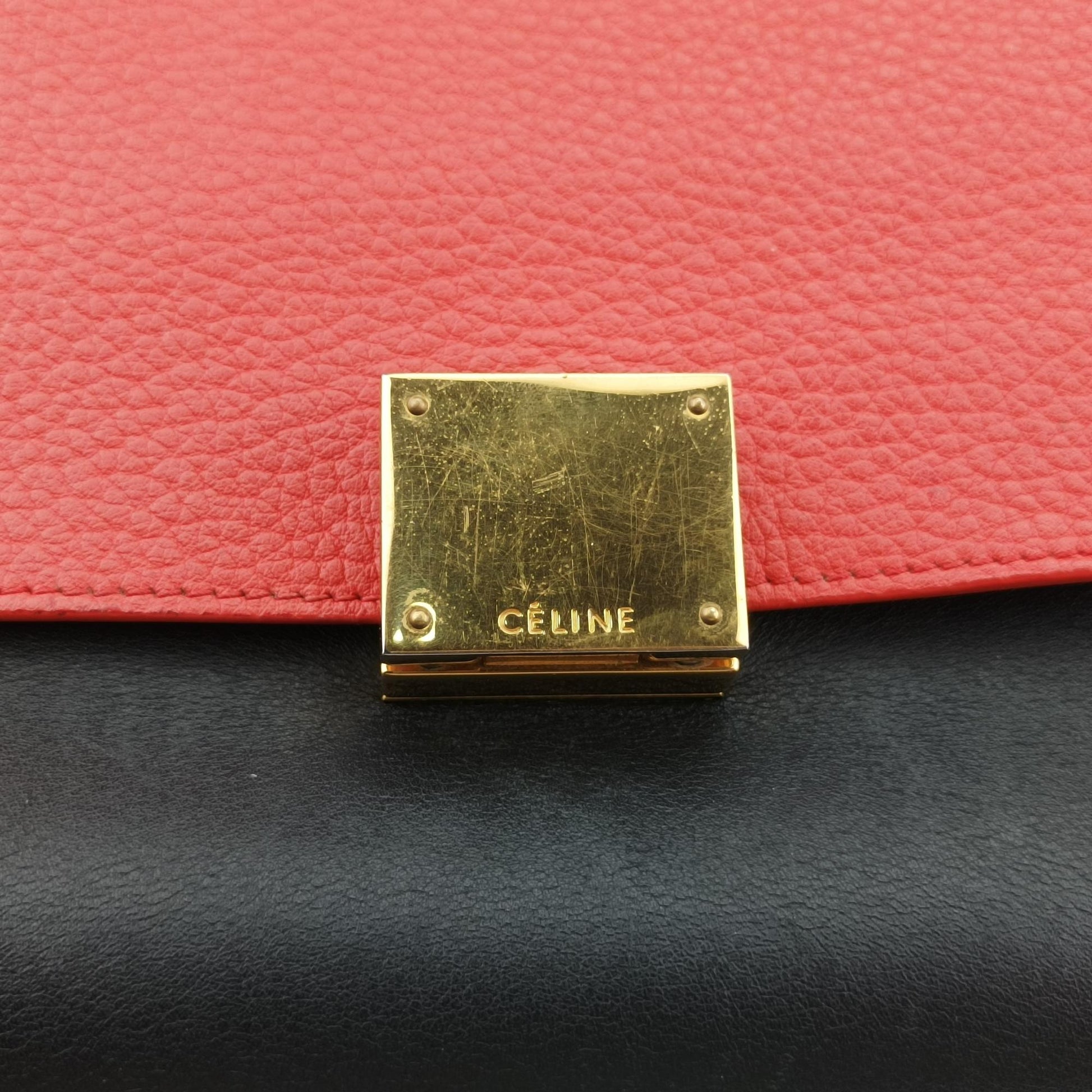 セリーヌ Celine ショルダーバッグ レディース トラペーズミディアム レッド×ブラック×ベージュ レザー×スエード F-CU-0154