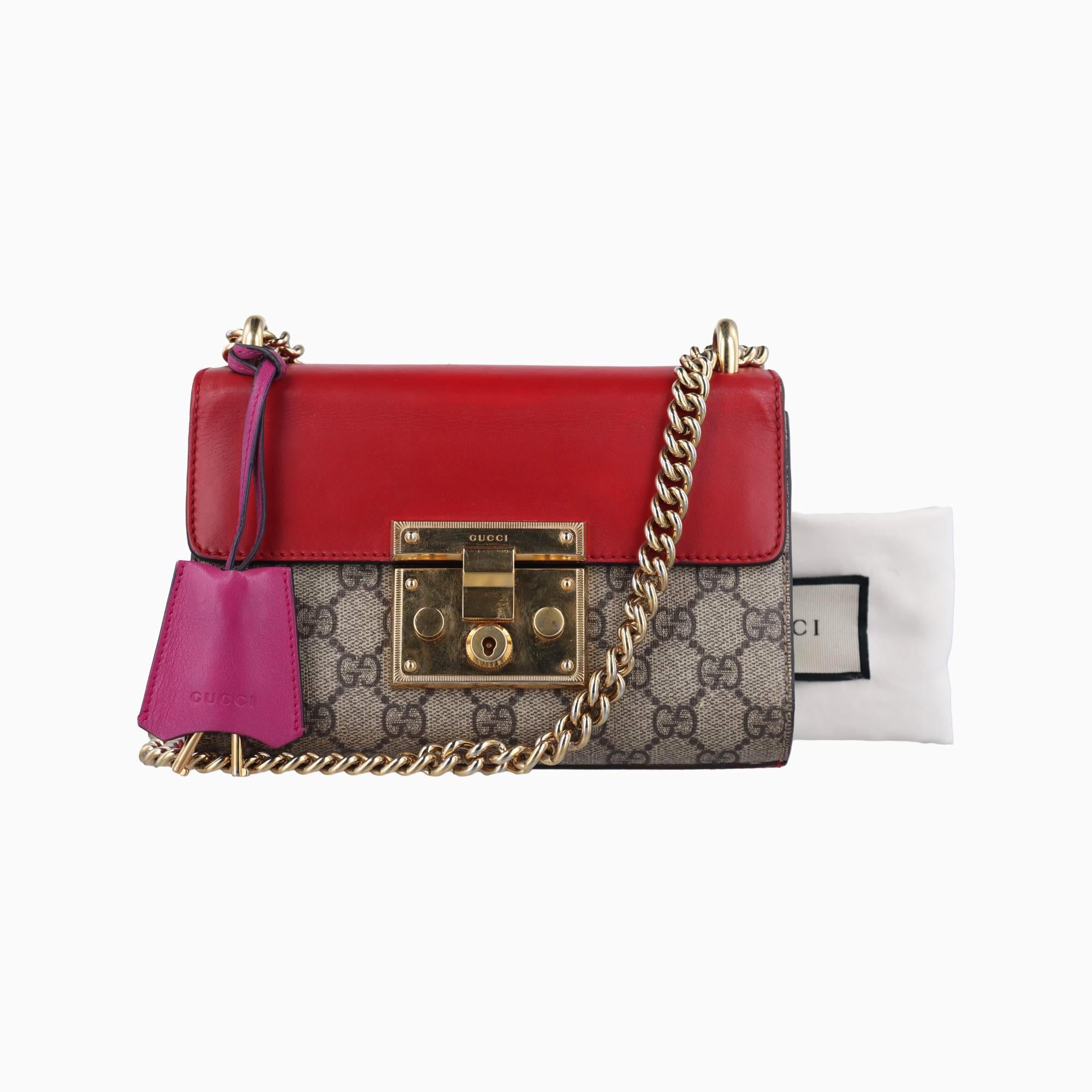 グッチ Gucci ショルダーバッグ レディース パドロック ベージュ×レッド×ピンク PVCコーティングキャンバス×レザー 409487 D019024921