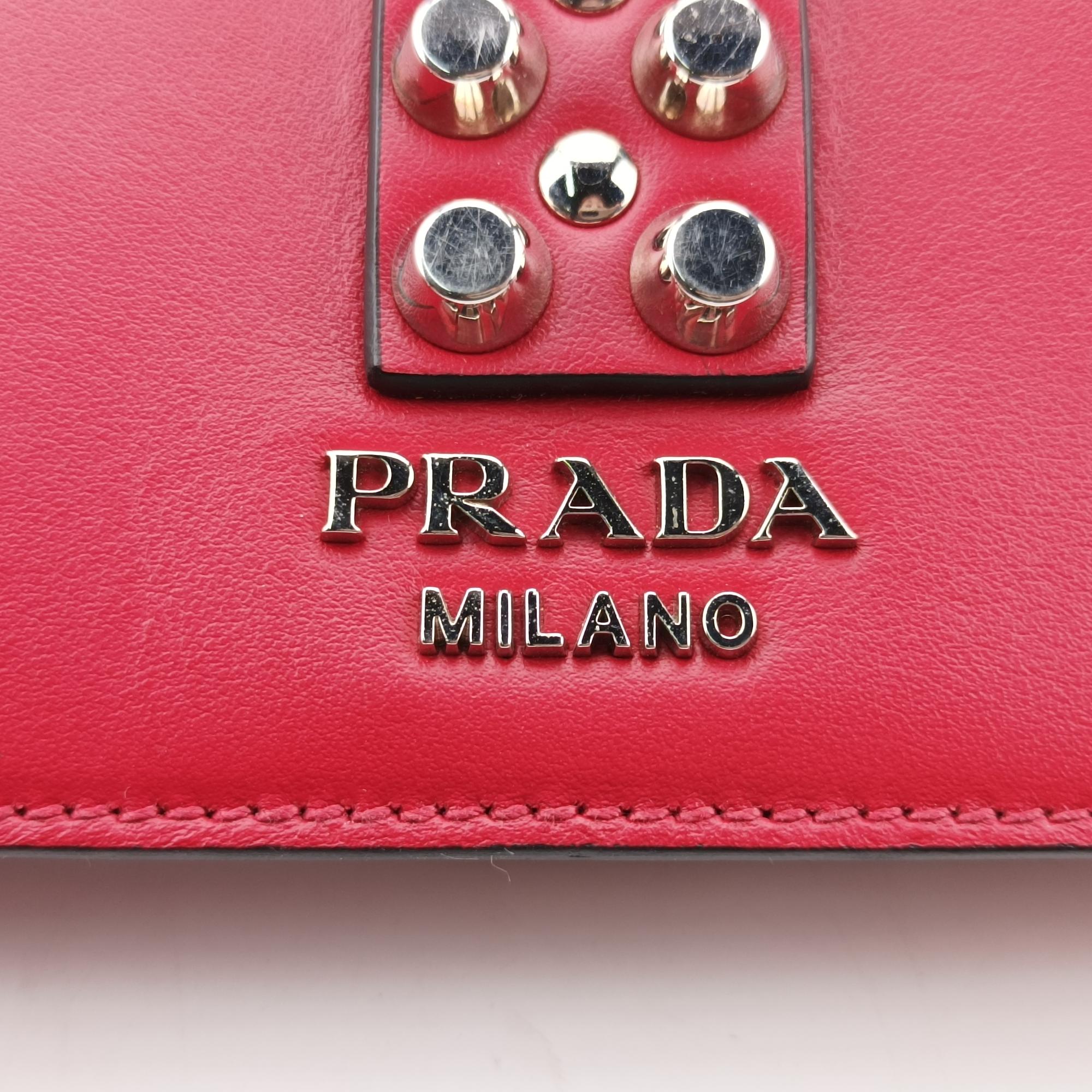 プラダ Prada ショルダーバッグ レディース エレクトラ スタッズ レッド サフィアーノレザー 1BD120 7/D