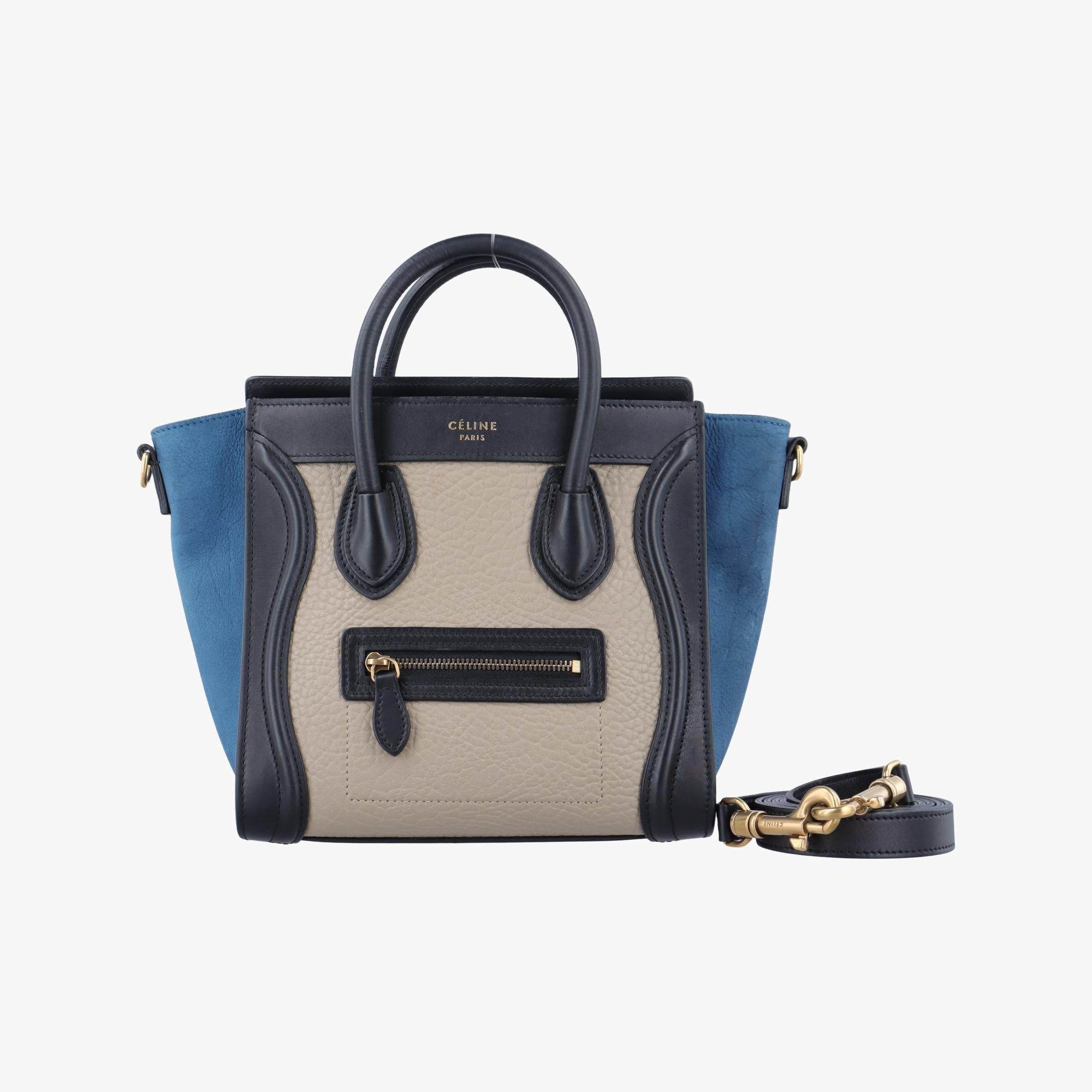 セリーヌ Celine ショルダーバッグ レディース ラゲージナノショッパー ベージュ×ブラック×ブルー レザー S-CE-4185