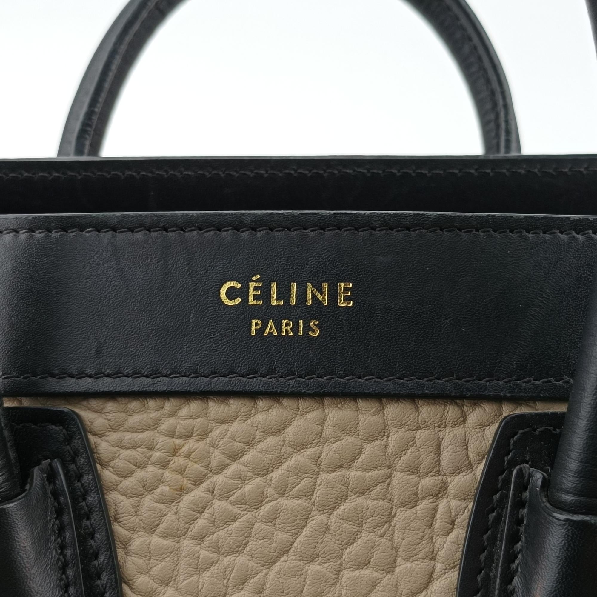 セリーヌ Celine ショルダーバッグ レディース ラゲージナノショッパー ベージュ×ブラック×ブルー レザー S-CE-4185