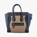 セリーヌ Celine ハンドバッグ レディース ラゲージマイクロショッパー ブラック×ベージュ×ブルー スエード×レザー S-VP-1102 S-CU-1112