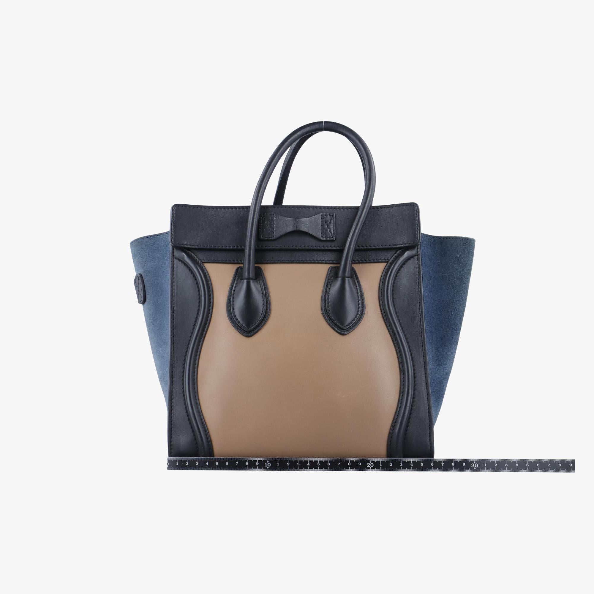 セリーヌ Celine ハンドバッグ レディース ラゲージマイクロショッパー ブラック×ベージュ×ブルー スエード×レザー S-VP-1102 S-CU-1112