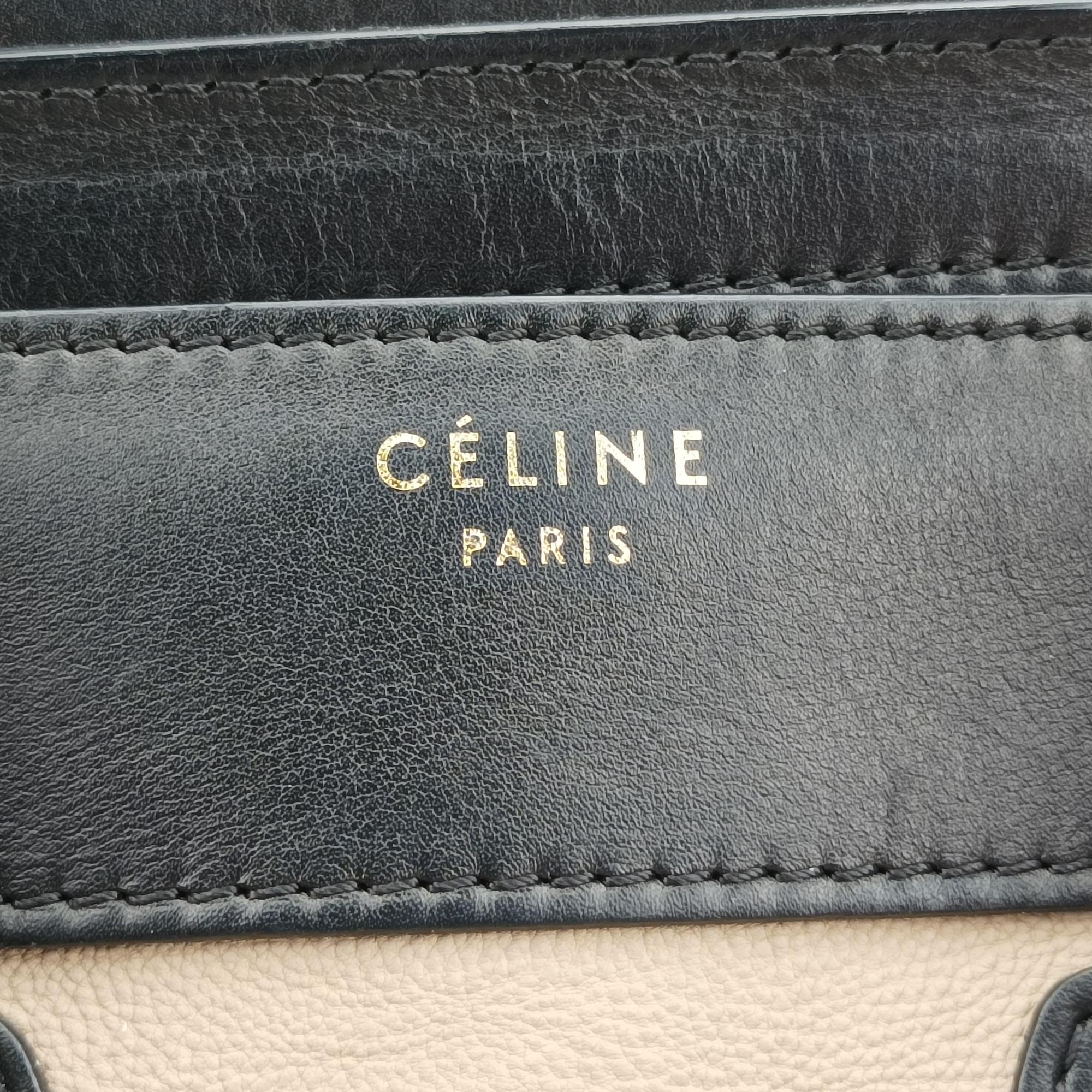 セリーヌ Celine ハンドバッグ レディース ラゲージマイクロショッパー アイボリー×ブラック×カーキ レザー U-ZP-0113