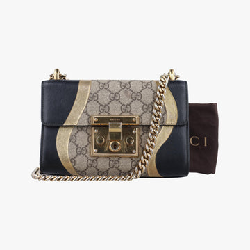 グッチ Gucci ショルダーバッグ レディース パドロック ベージュ×ブラック PVCコーティングキャンバス×レザー 432182 I022957987