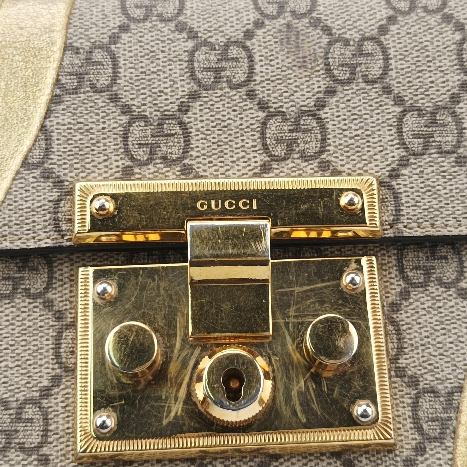 グッチ Gucci ショルダーバッグ レディース パドロック ベージュ×ブラック PVCコーティングキャンバス×レザー 432182 I022957987