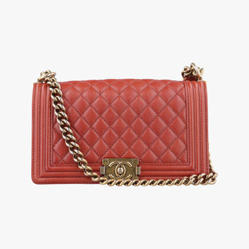 シャネル Chanel ショルダーバッグ レディース ボーイシャネル オレンジ キャビアスキン A67086 20154295