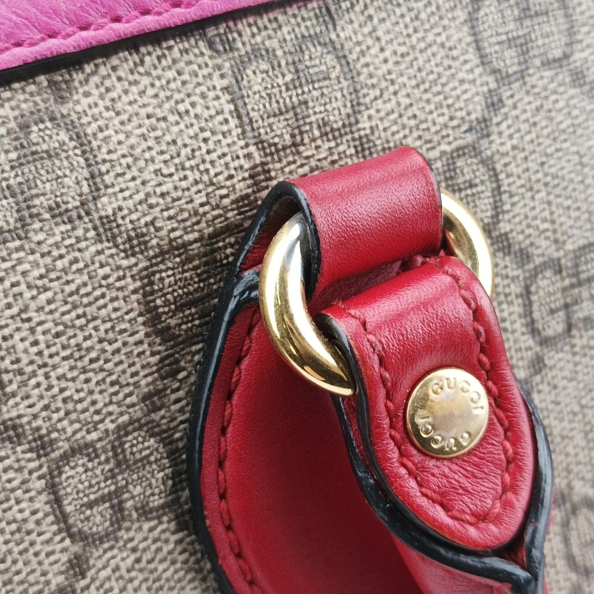 グッチ Gucci ボストンバッグ レディース GGスプリーム ベージュ xレッド xピンク PVCコーティングキャンバス×レザー 409529 I019161256