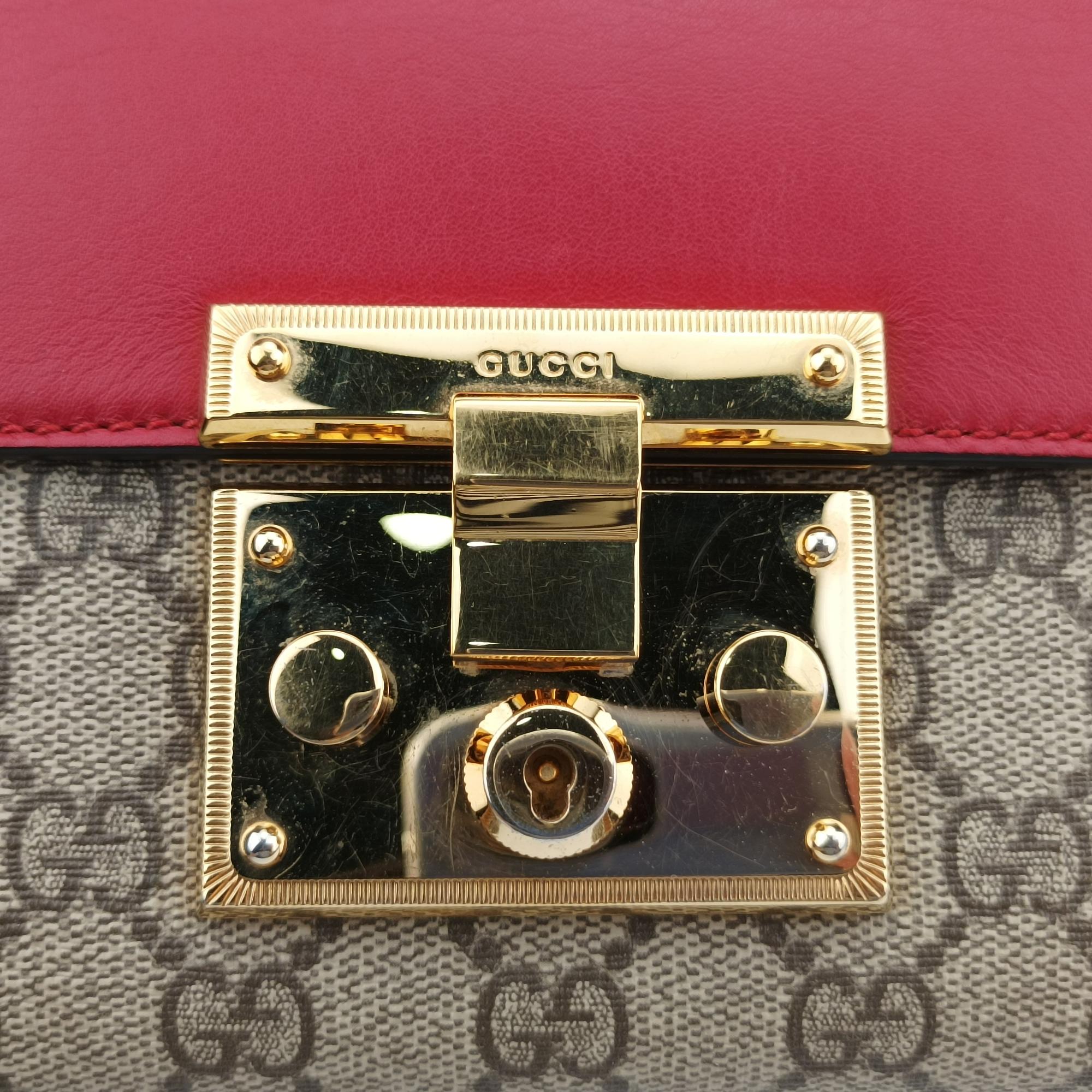 グッチ Gucci ショルダーバッグ レディース パドロック ベージュ×レッド×ピンク PVCコーティングキャンバス×レザー 409487 B019223745