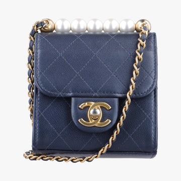 シャネル Chanel ショルダーバッグ レディース シックパールズ　マトラッセ ブルーブラック ラムスキン AP0997 29319938